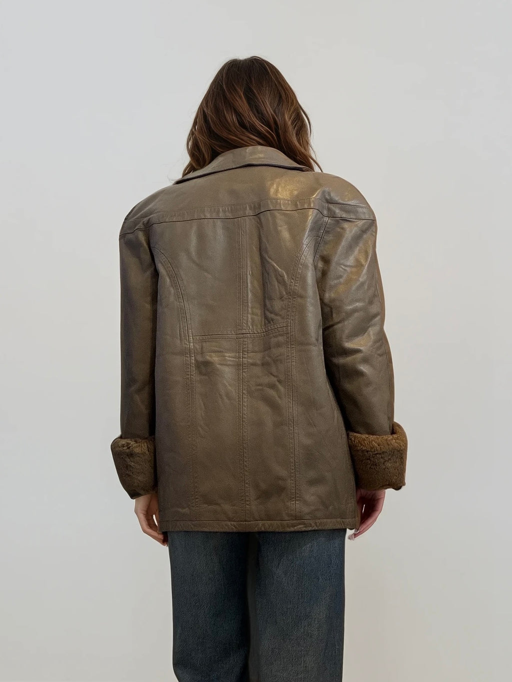 Grey Leather and Fur Coat