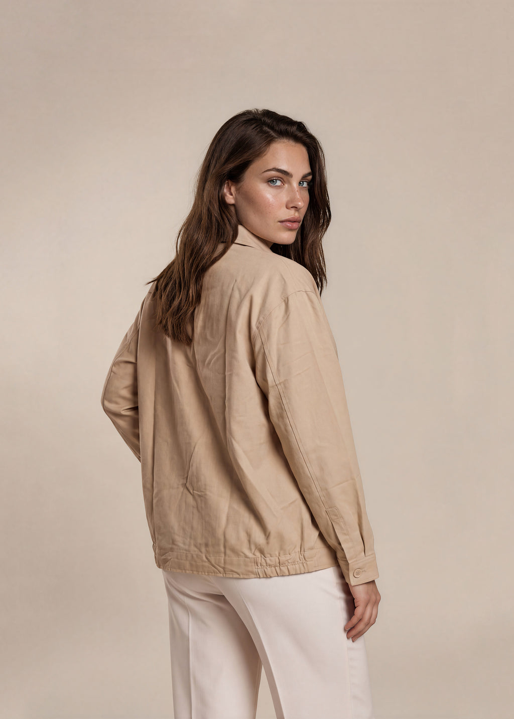 YSL Warm Tan Classic Collared Bomber with Tan Logo
