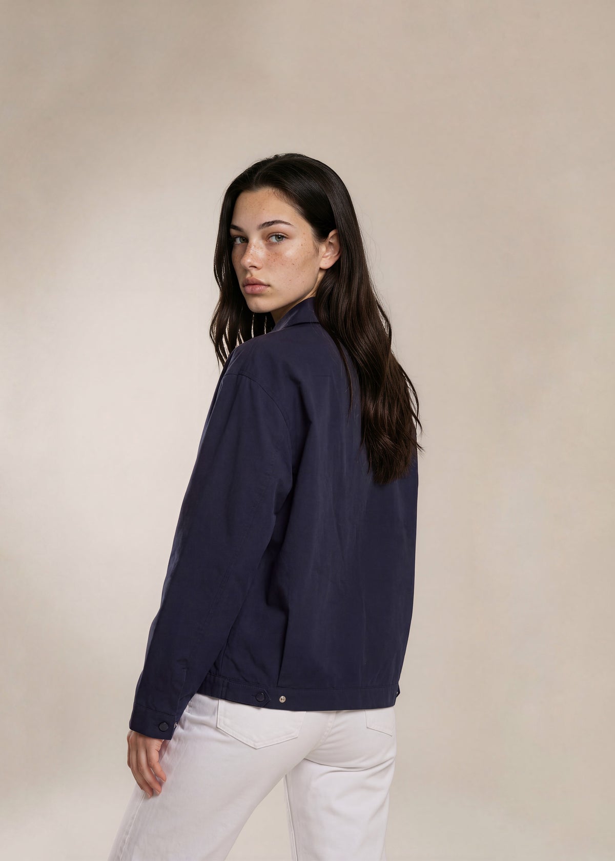 YSL Navy Solid Collared Bomber with White Logo