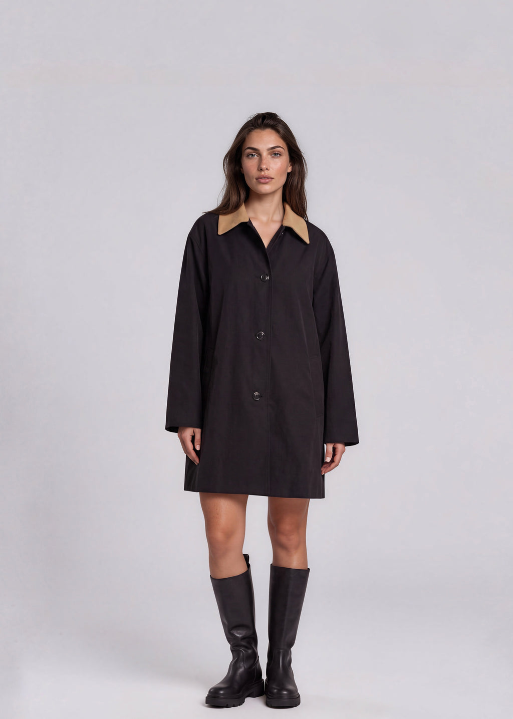 St John Black and Tan Collared Coat