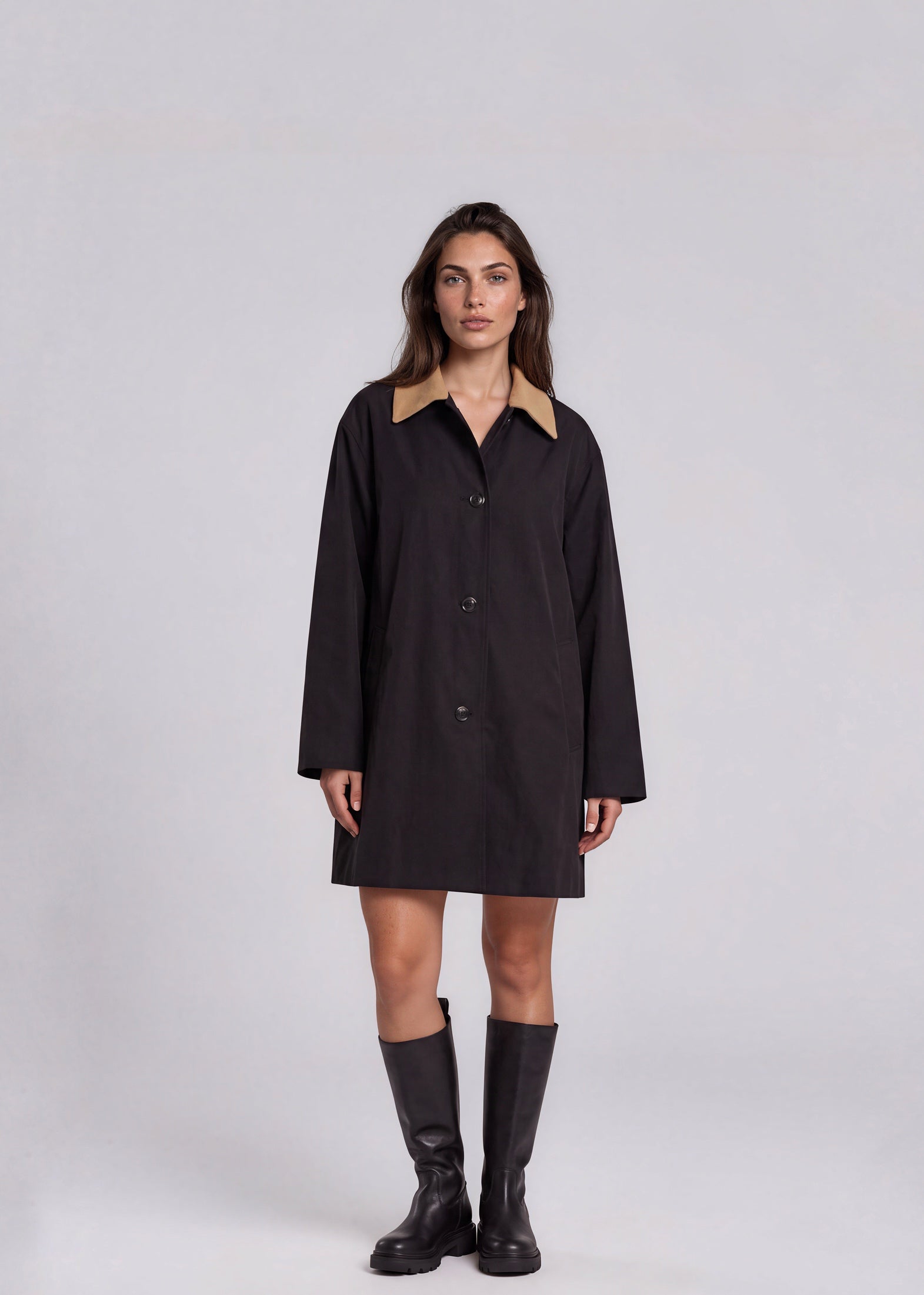 St John Black and Tan Collared Coat