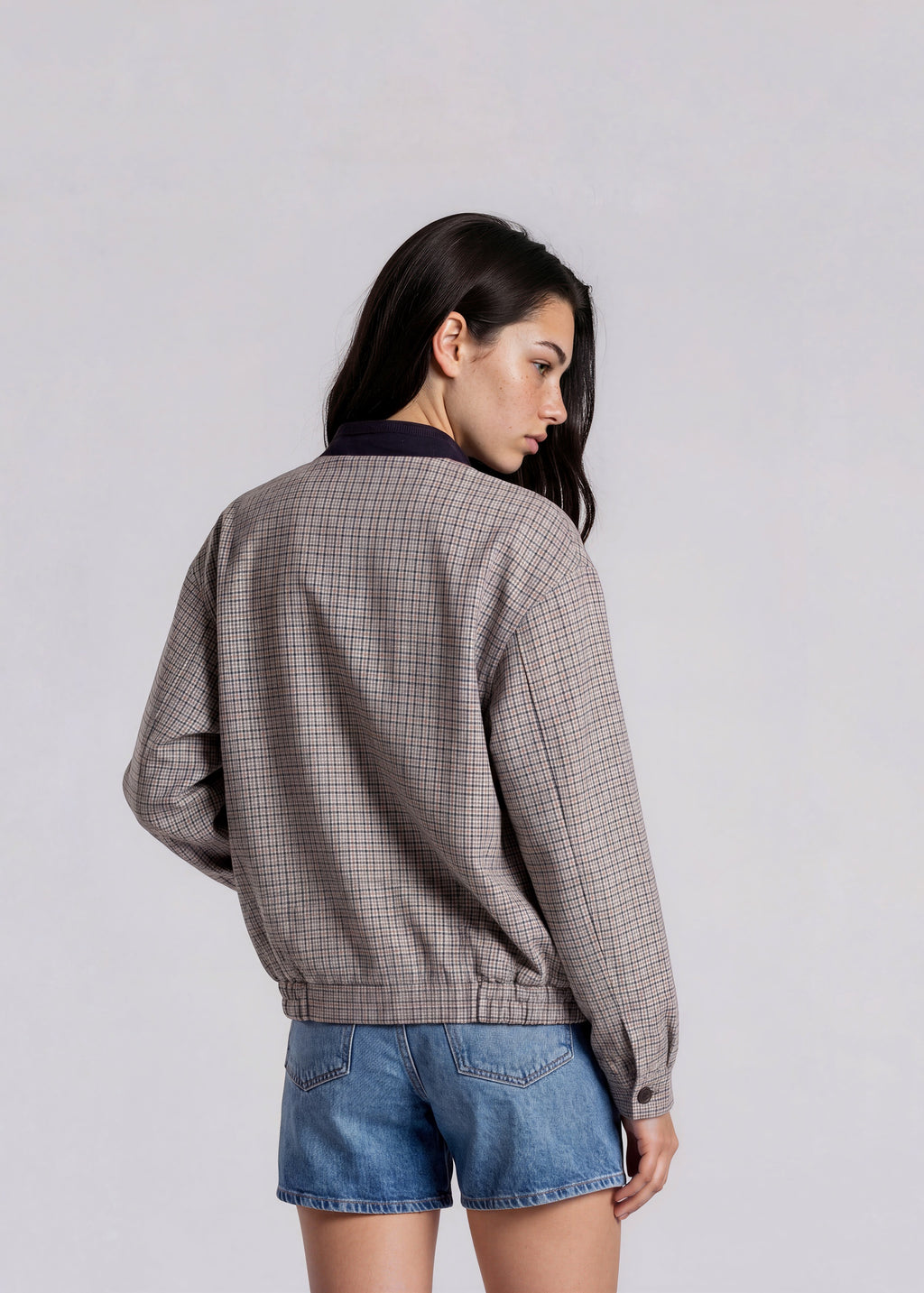 YSL Grey Plaid Bomber with Knit Collar