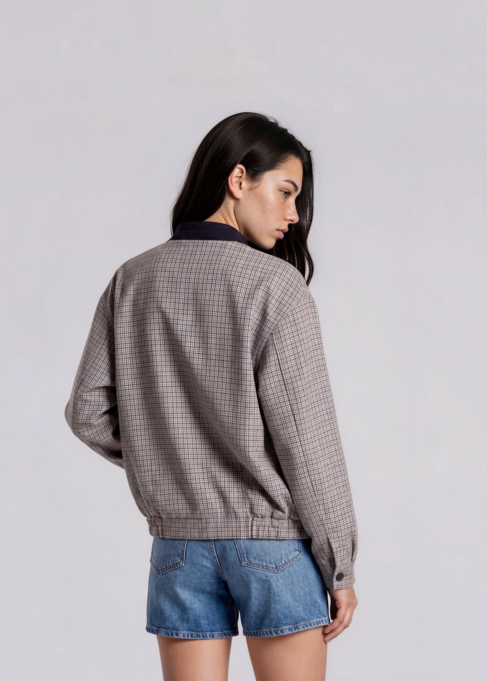 YSL Grey Plaid Bomber with Knit Collar
