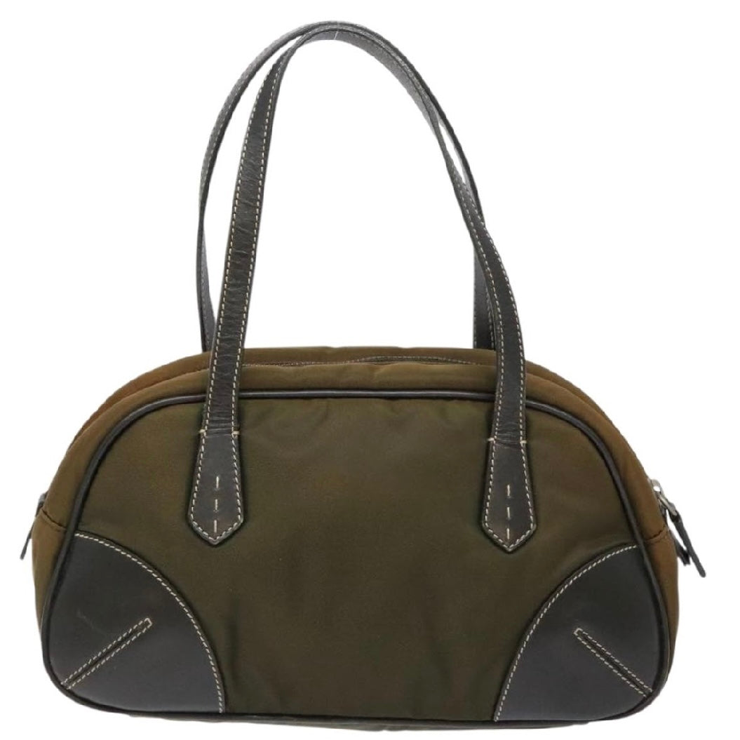 Prada Green Nylon and Leather Bowler Bag