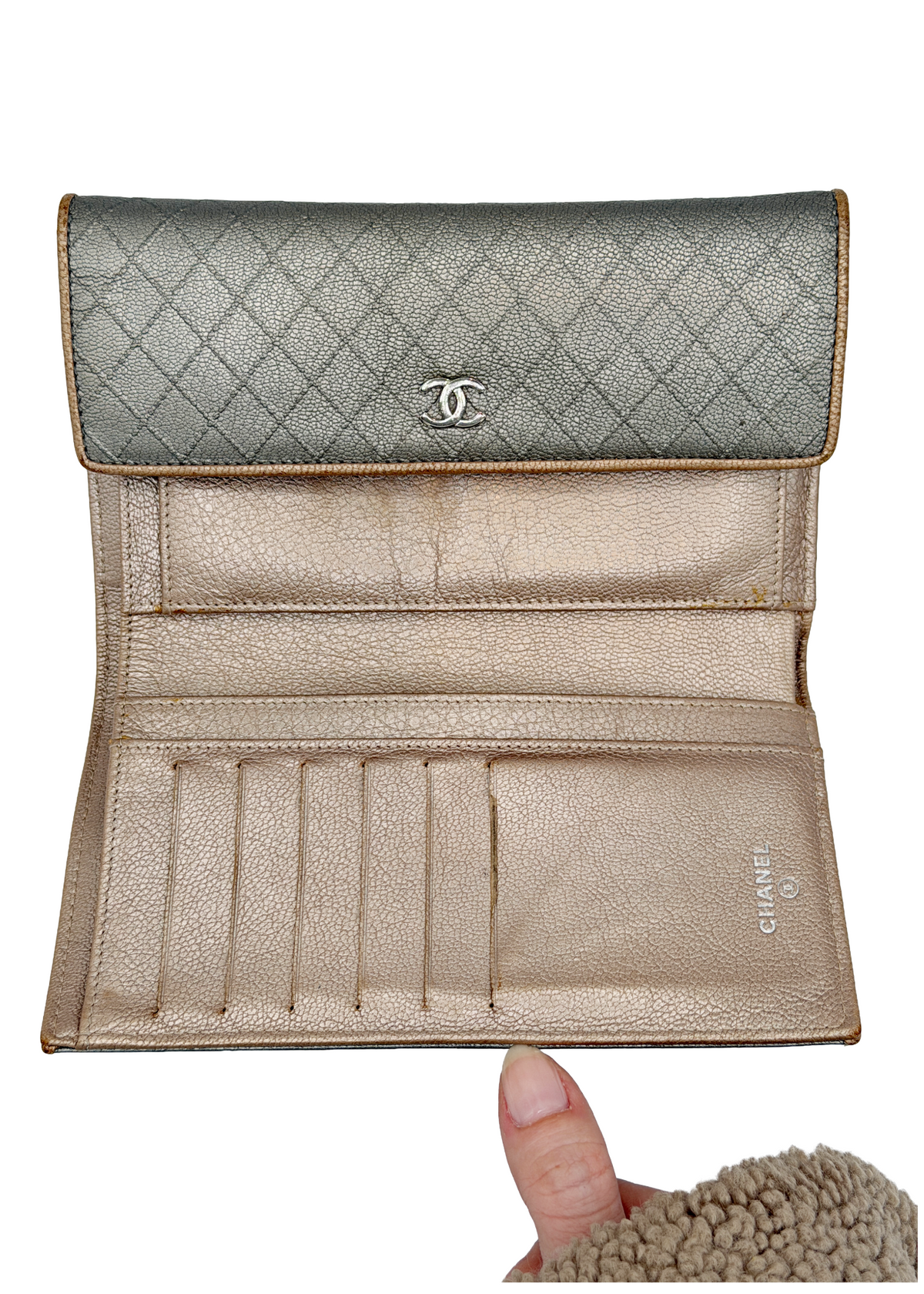 Chanel Silver Quilted Wallet Clutch