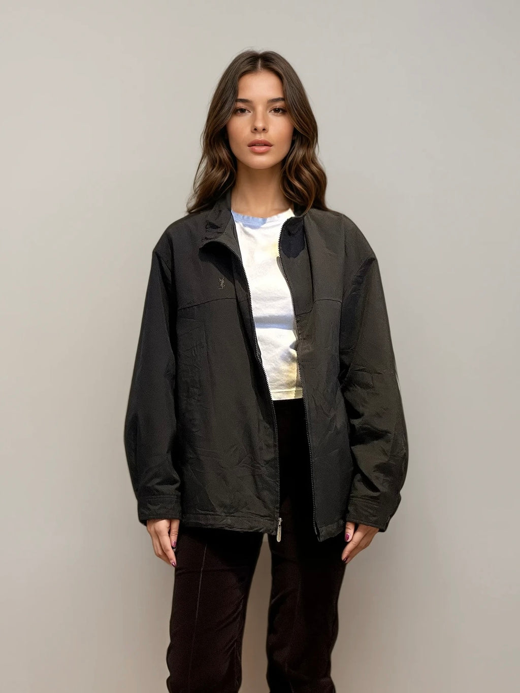 YSL Black Nylon Bomber