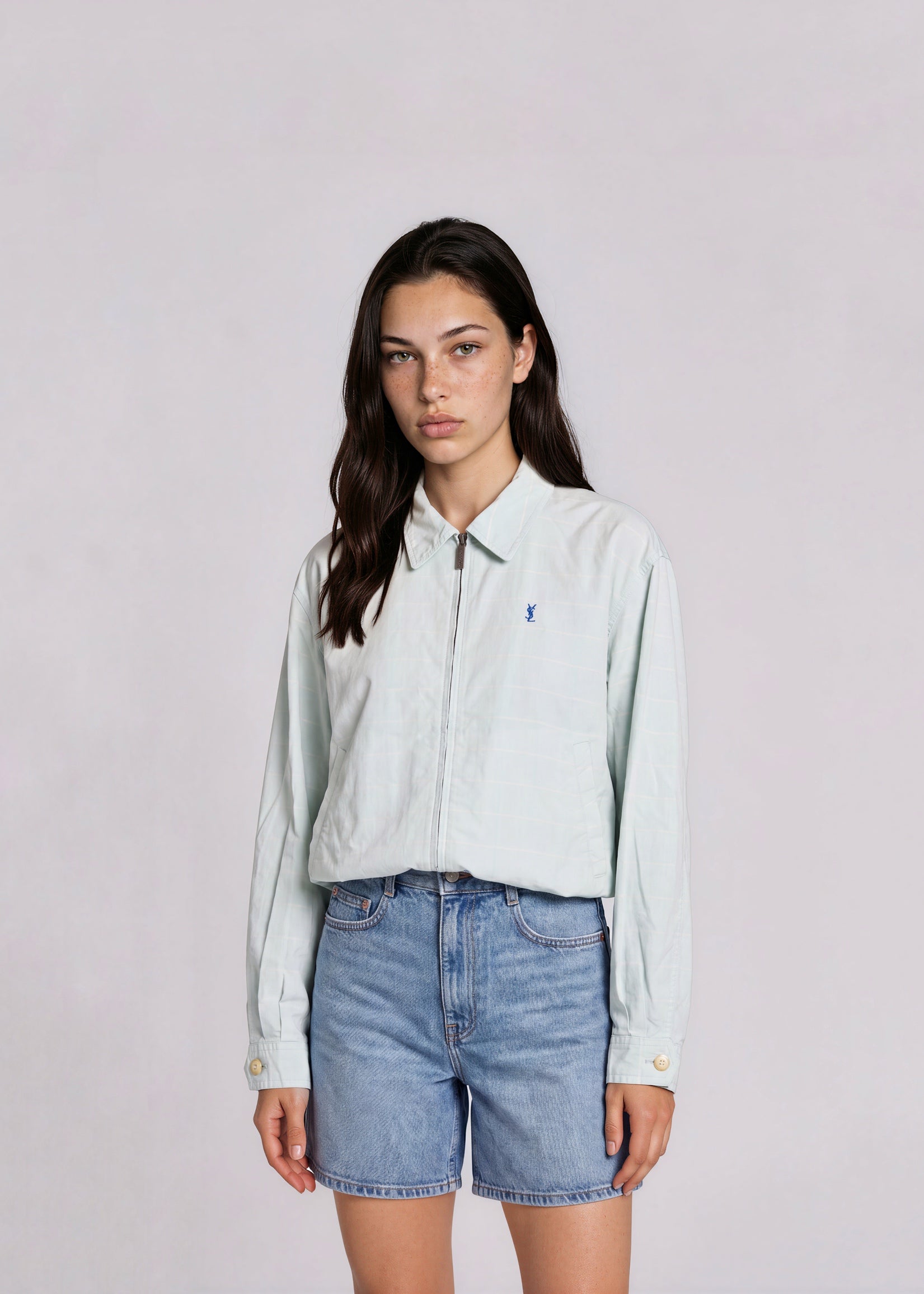 YSL Baby Blue Collared Bomber