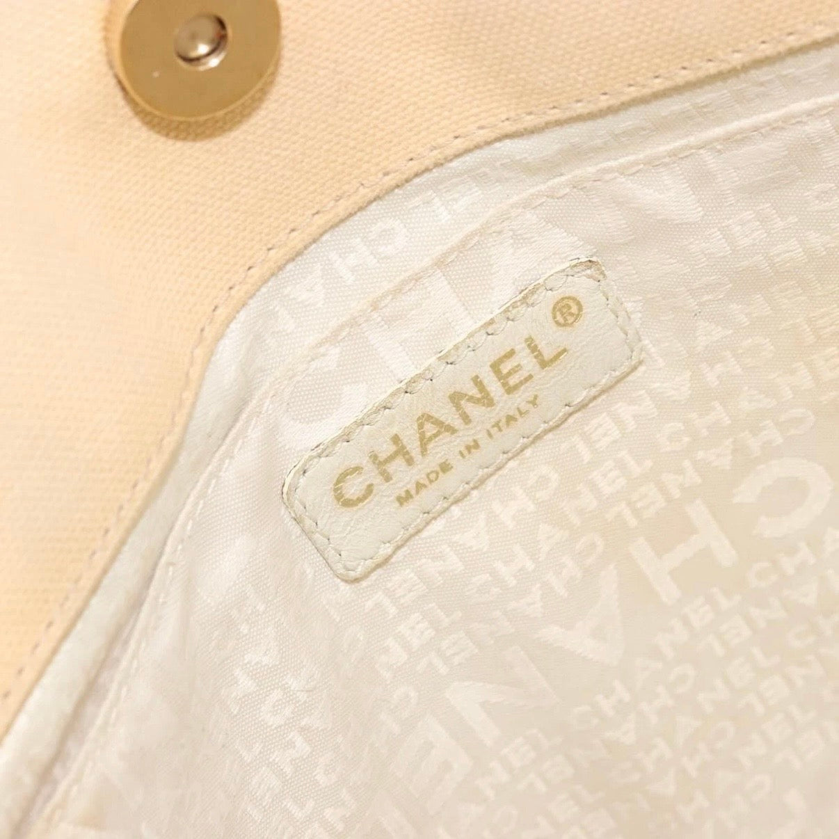 Chanel Cream Canvas Logo Tote