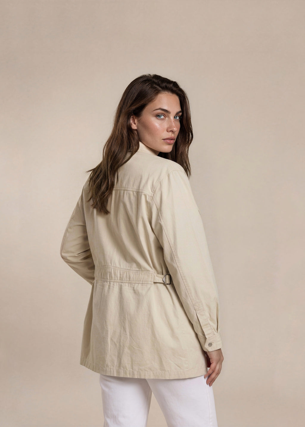 YSL White Round Collared Pocket Bomber