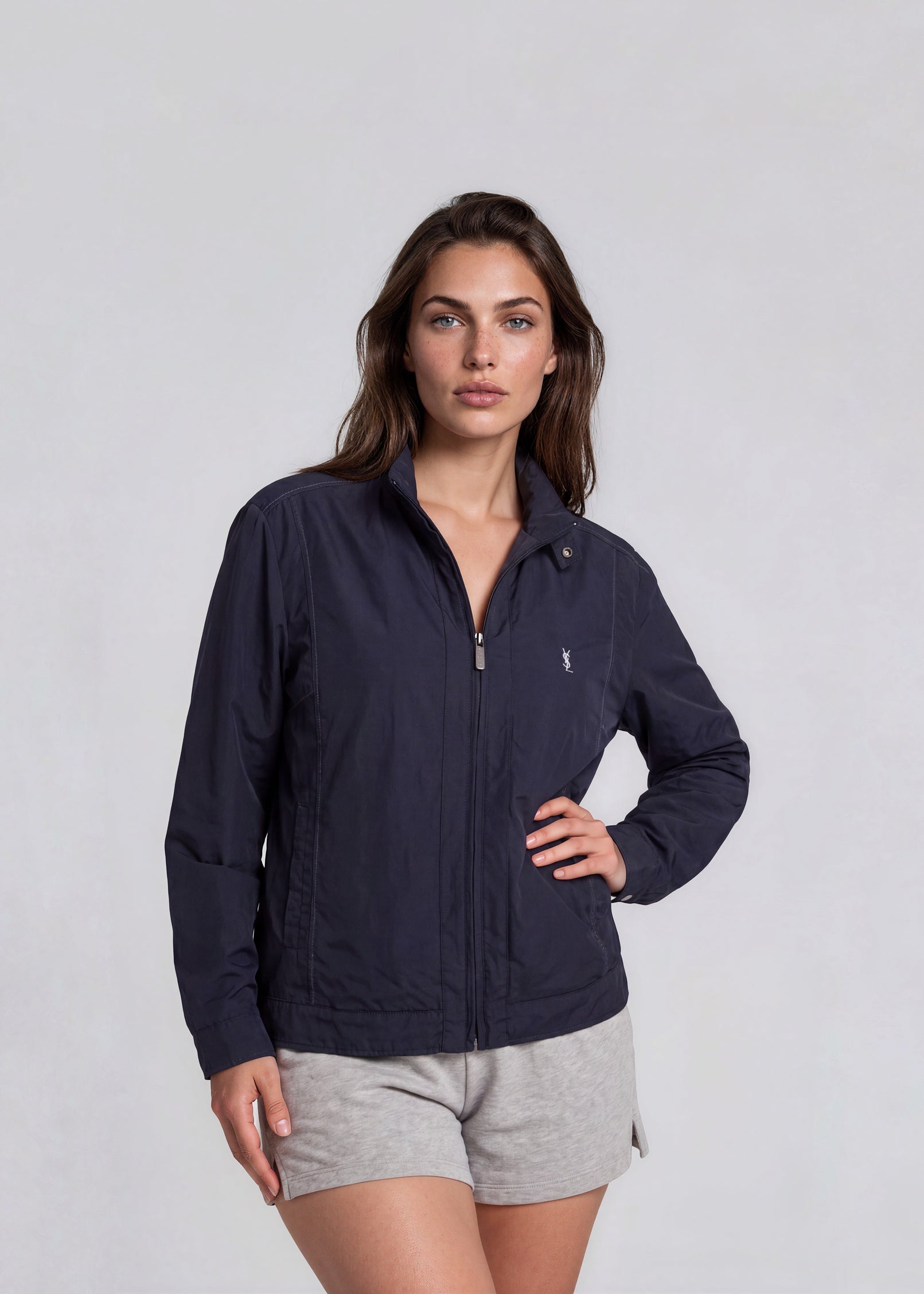 YSL Navy Contrast Stitch with White Logo