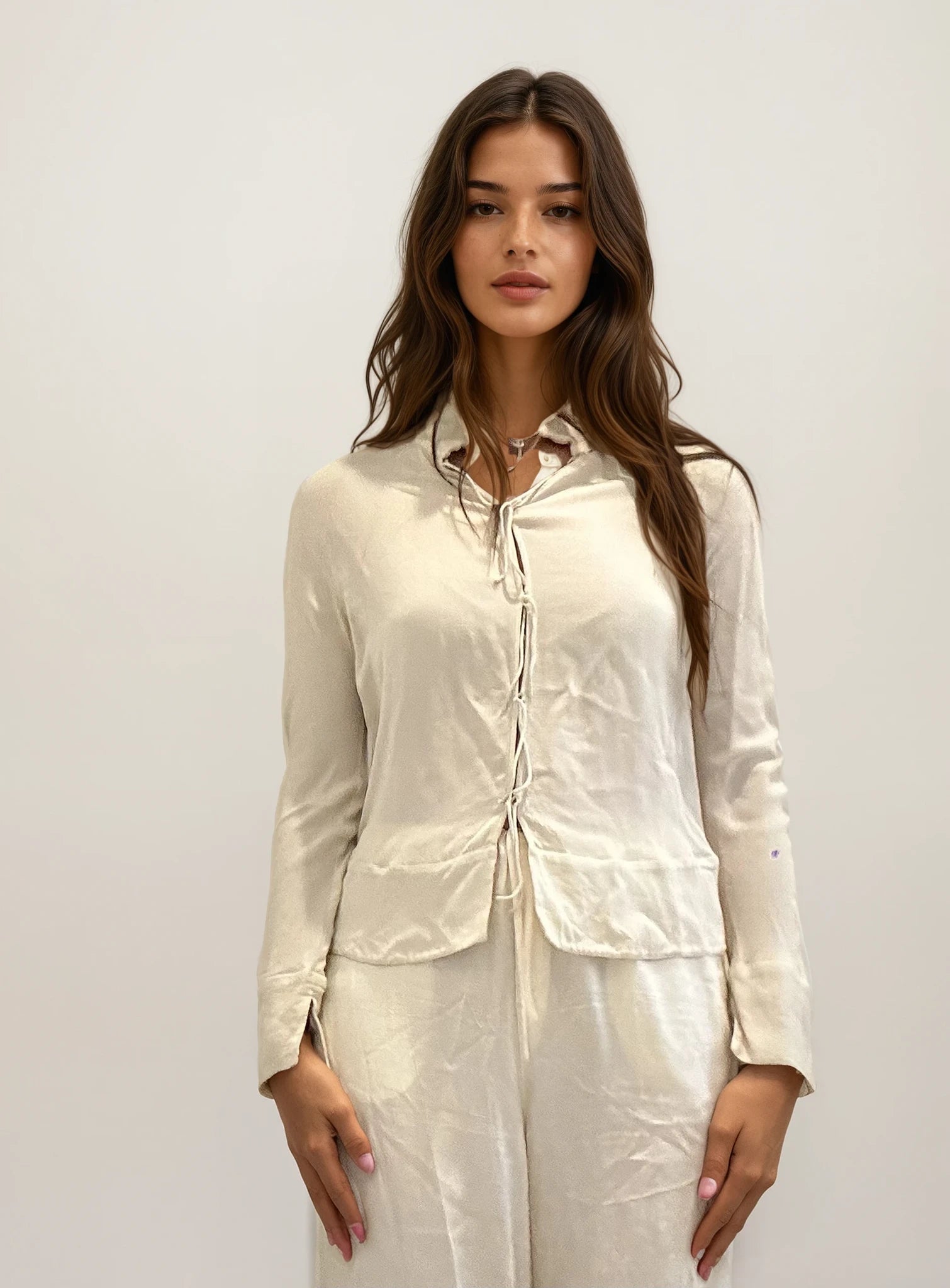 Armani Cream Tie Up Blouse