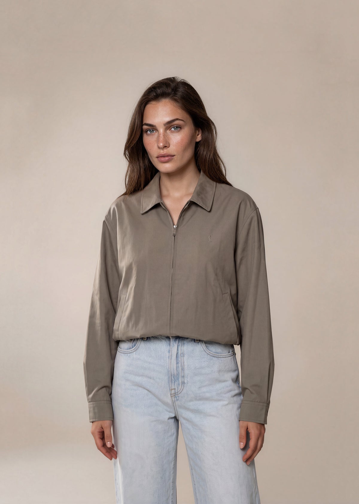 YSL Soft Green Classic Collared Bomber