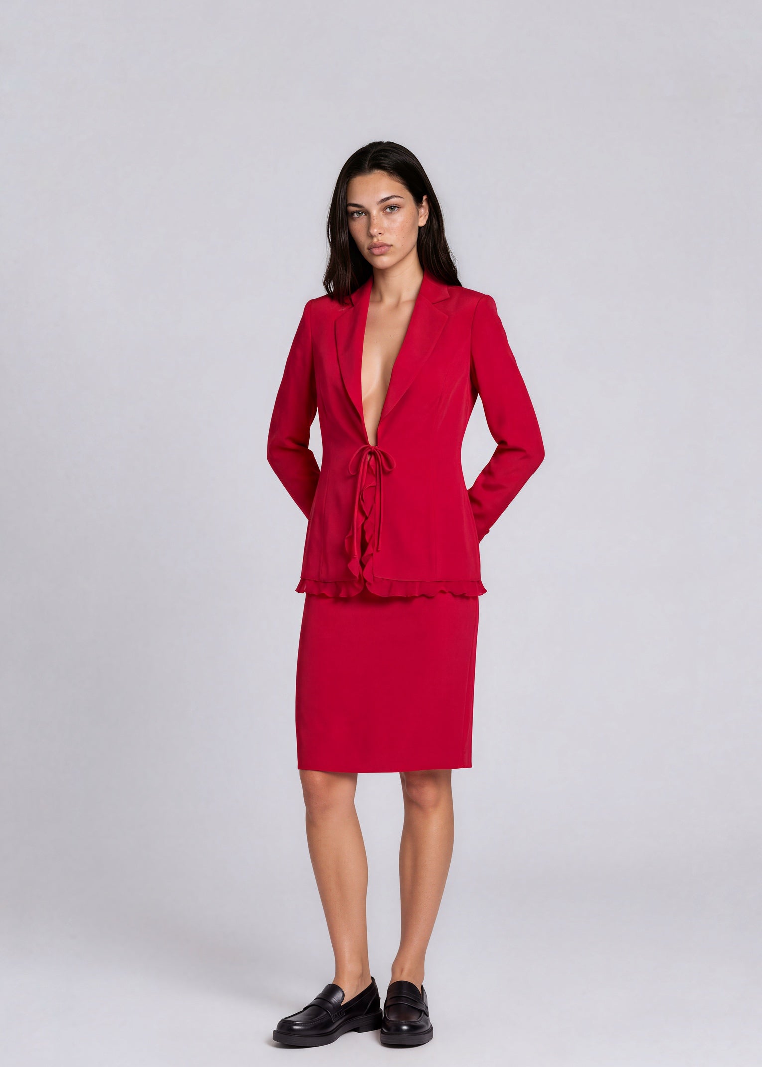 Escada Red Silk Skirt Set