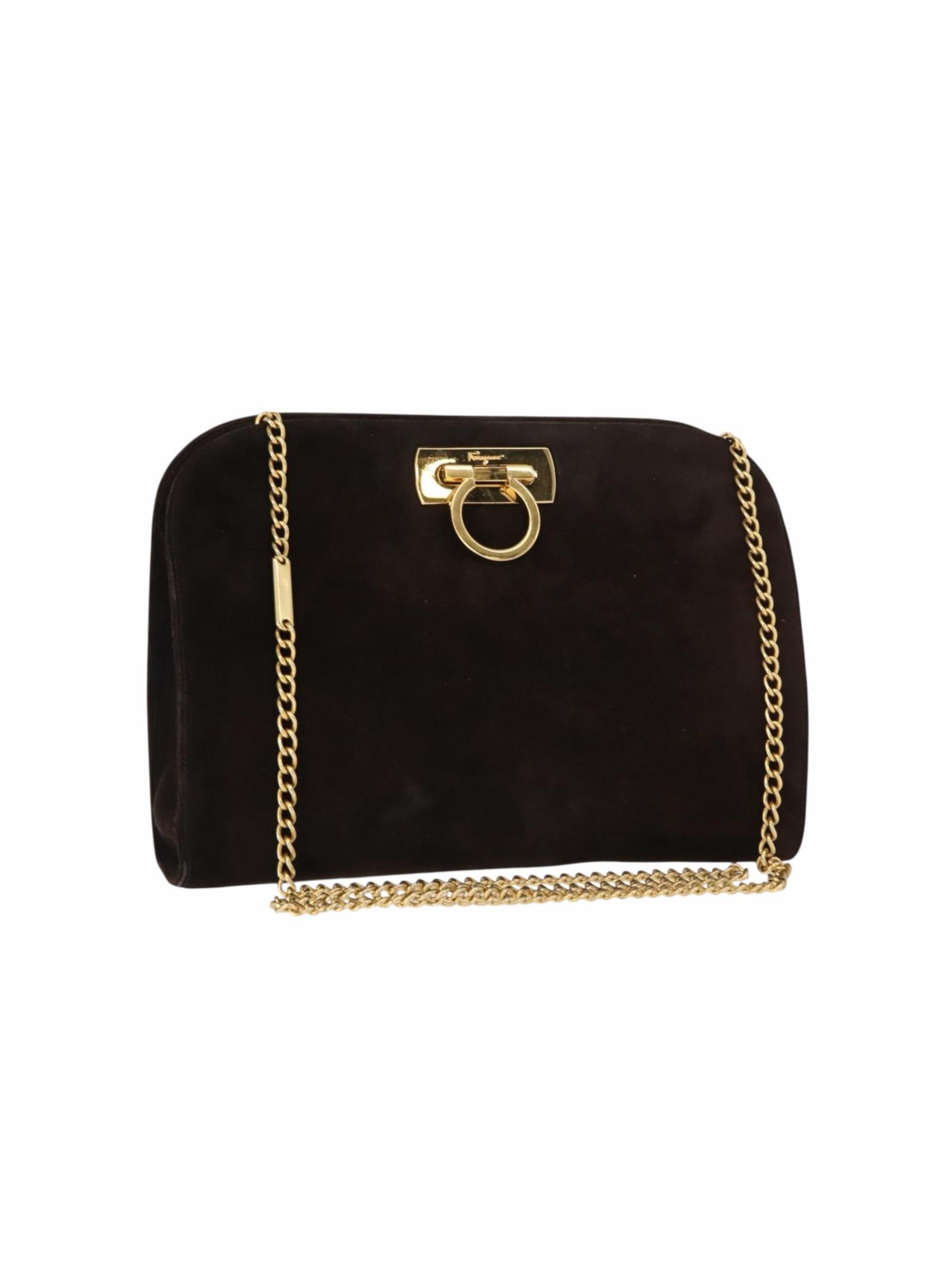 Ferragamo Brown Suede Shoulder Bag