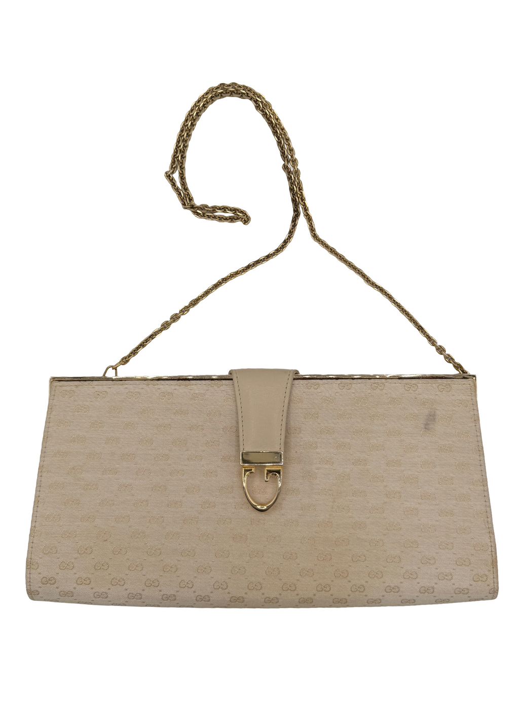 Gucci White Monogram Clutch with Chain