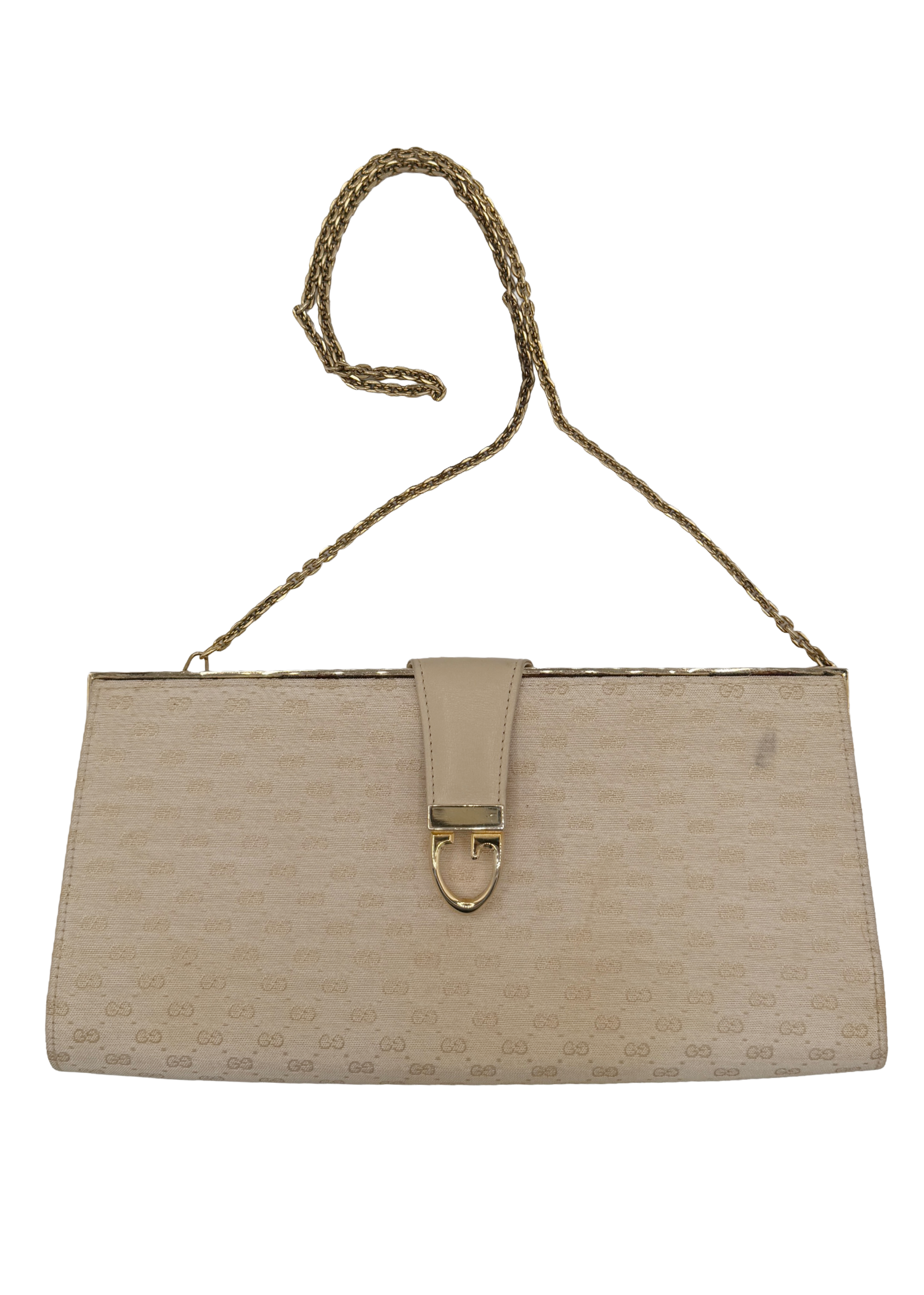 Gucci White Monogram Clutch with Chain