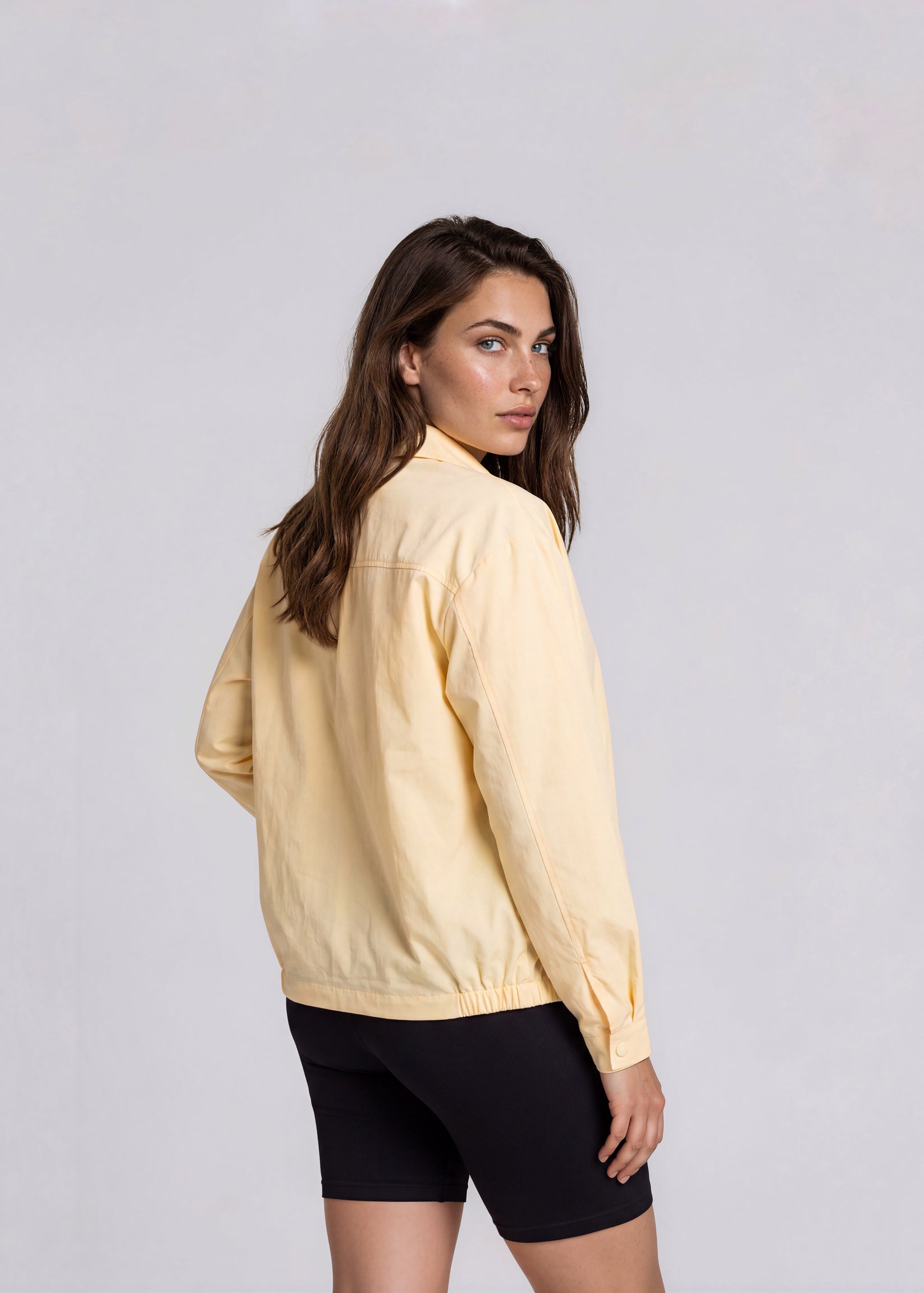 YSL Light Yellow Collared Bomber with Navy Logo