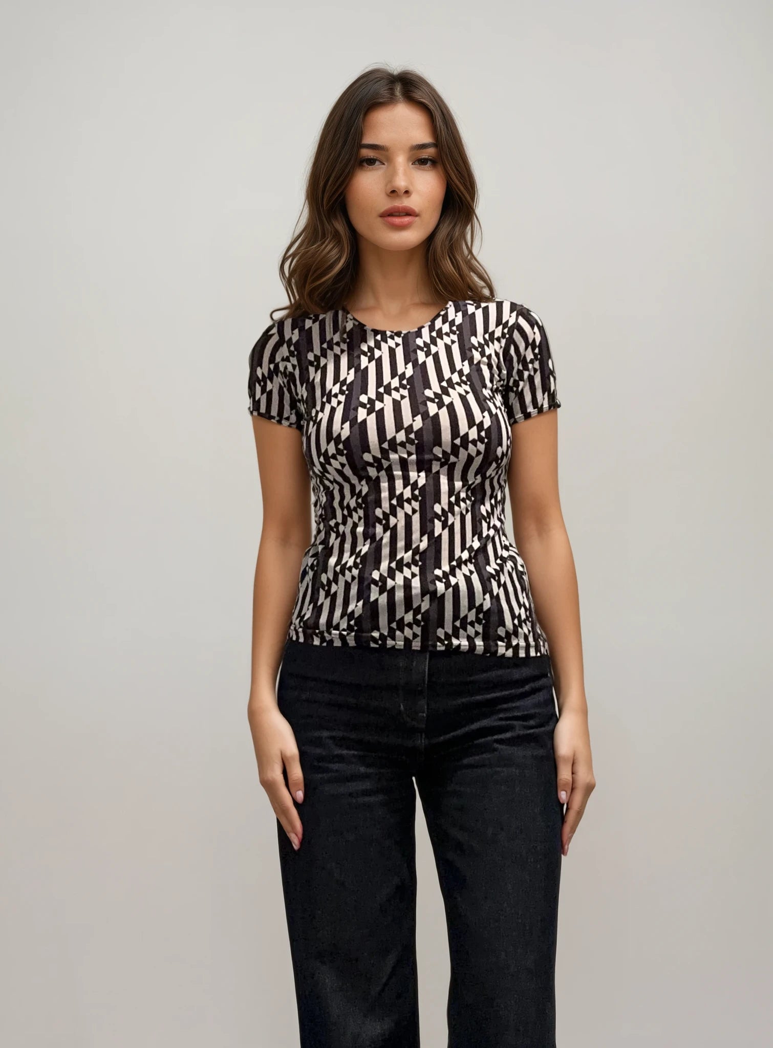 Fendi Grey and Black Monogram Tee