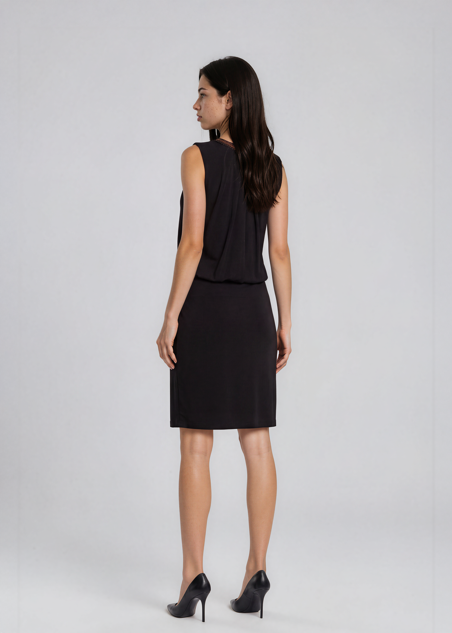 Escada Black Beaded Neckline Midi Dress