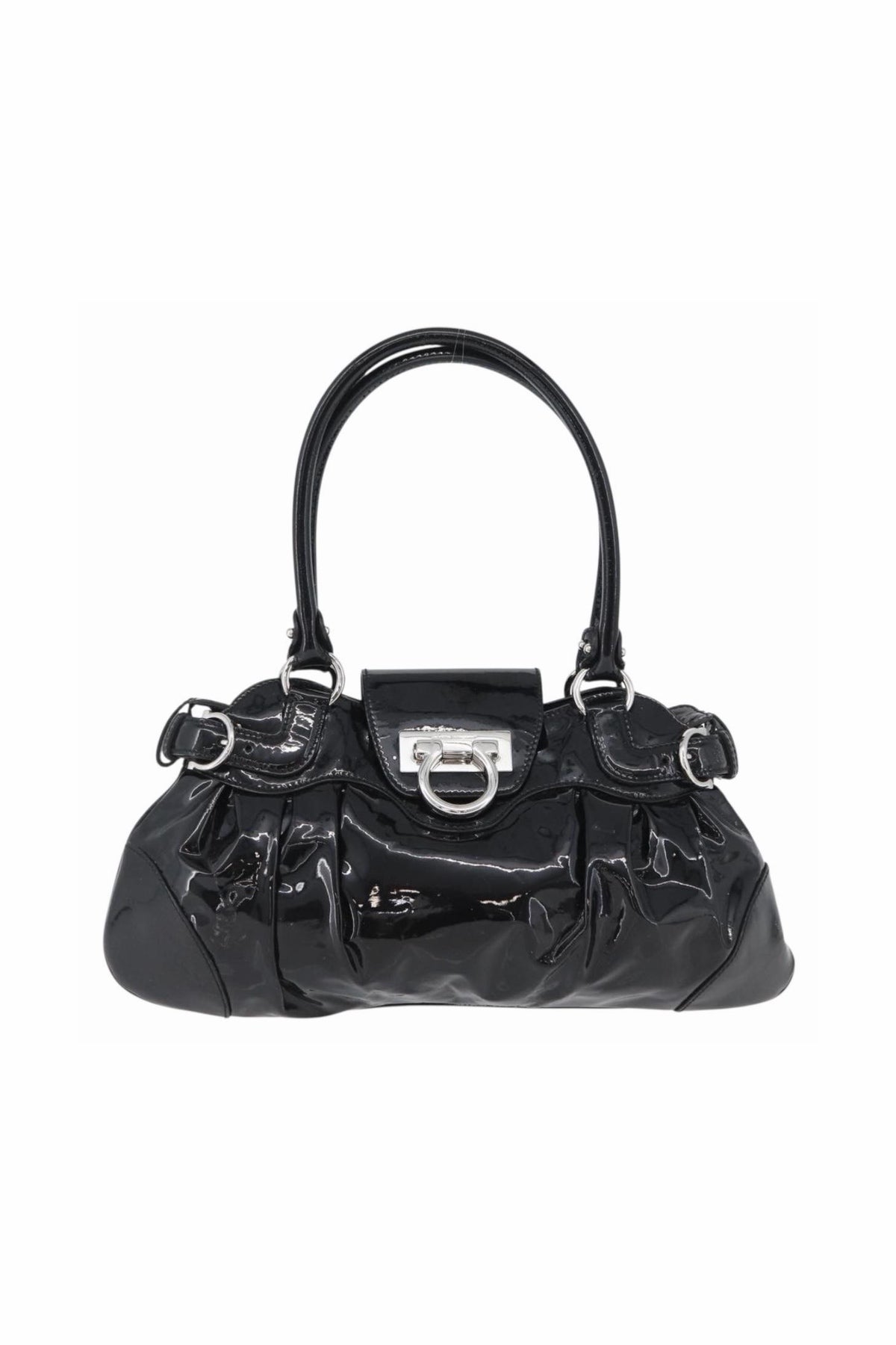 Ferragamo Black Patent Hobo Bag