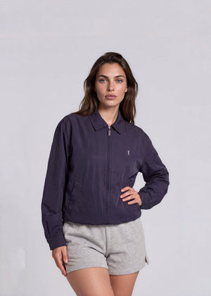 YSL Navy Classic Collared Bomber with White Logo