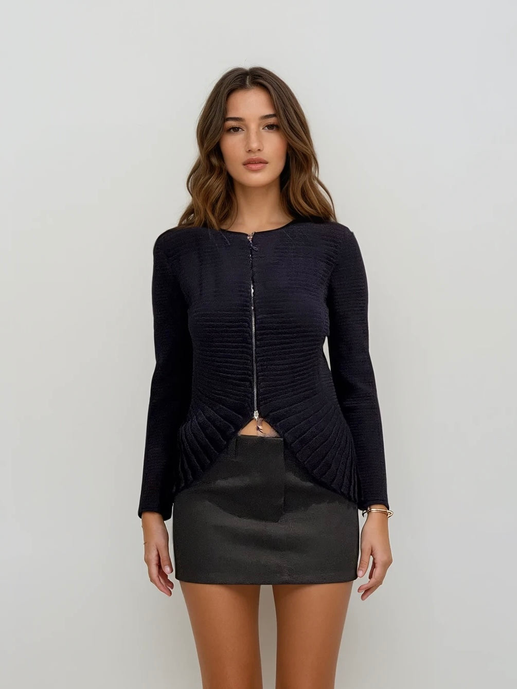 Armani Navy Textured Zip Top