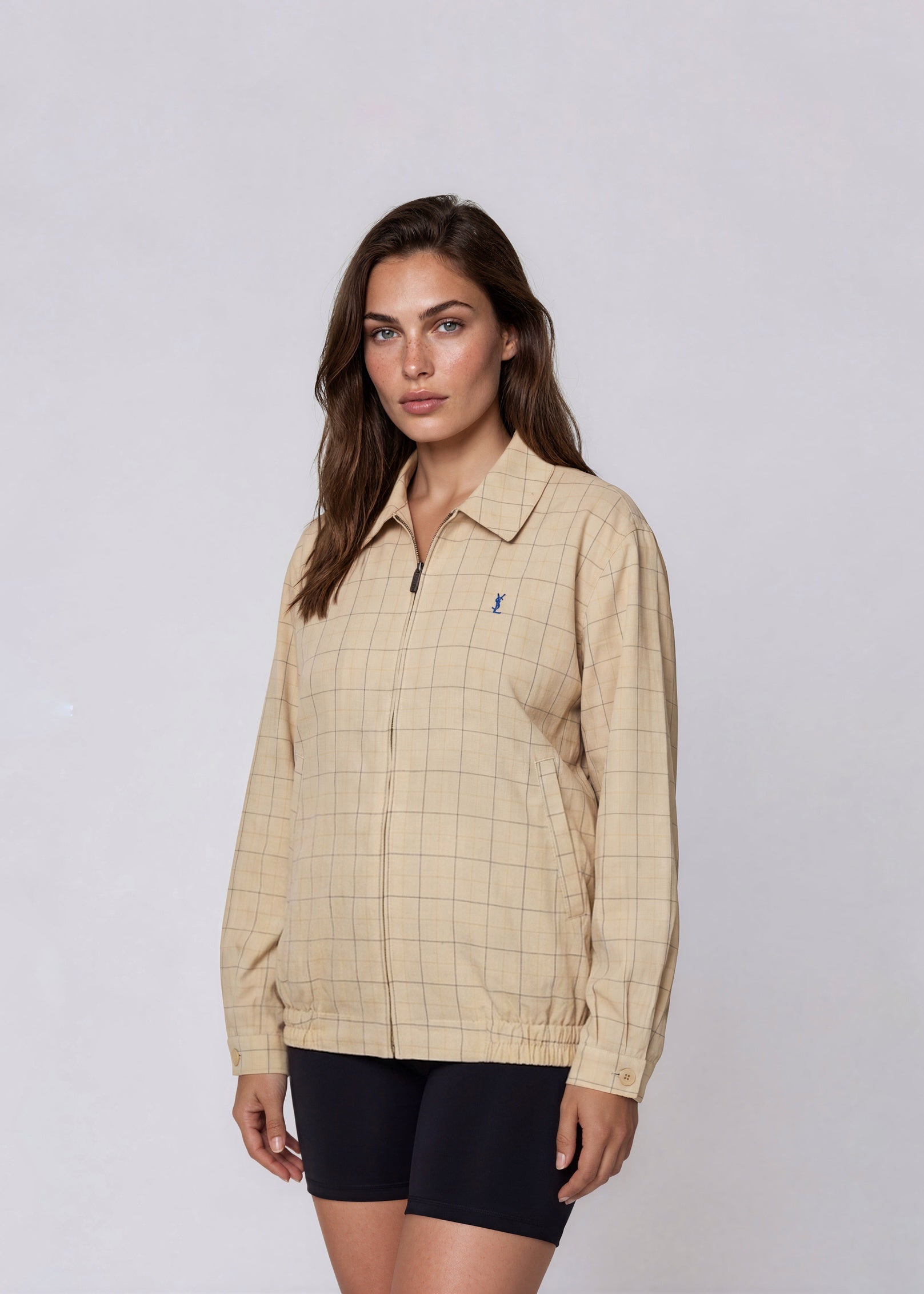 YSL Tan Checked Classic Collared Bomber
