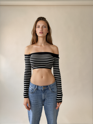 Ysl Black And White Striped Cropped Top