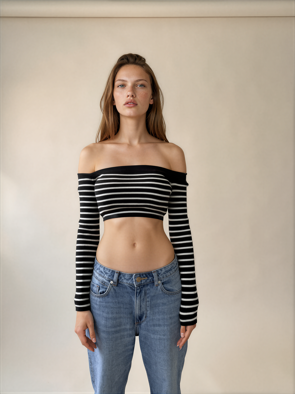 Ysl Black And White Striped Cropped Top
