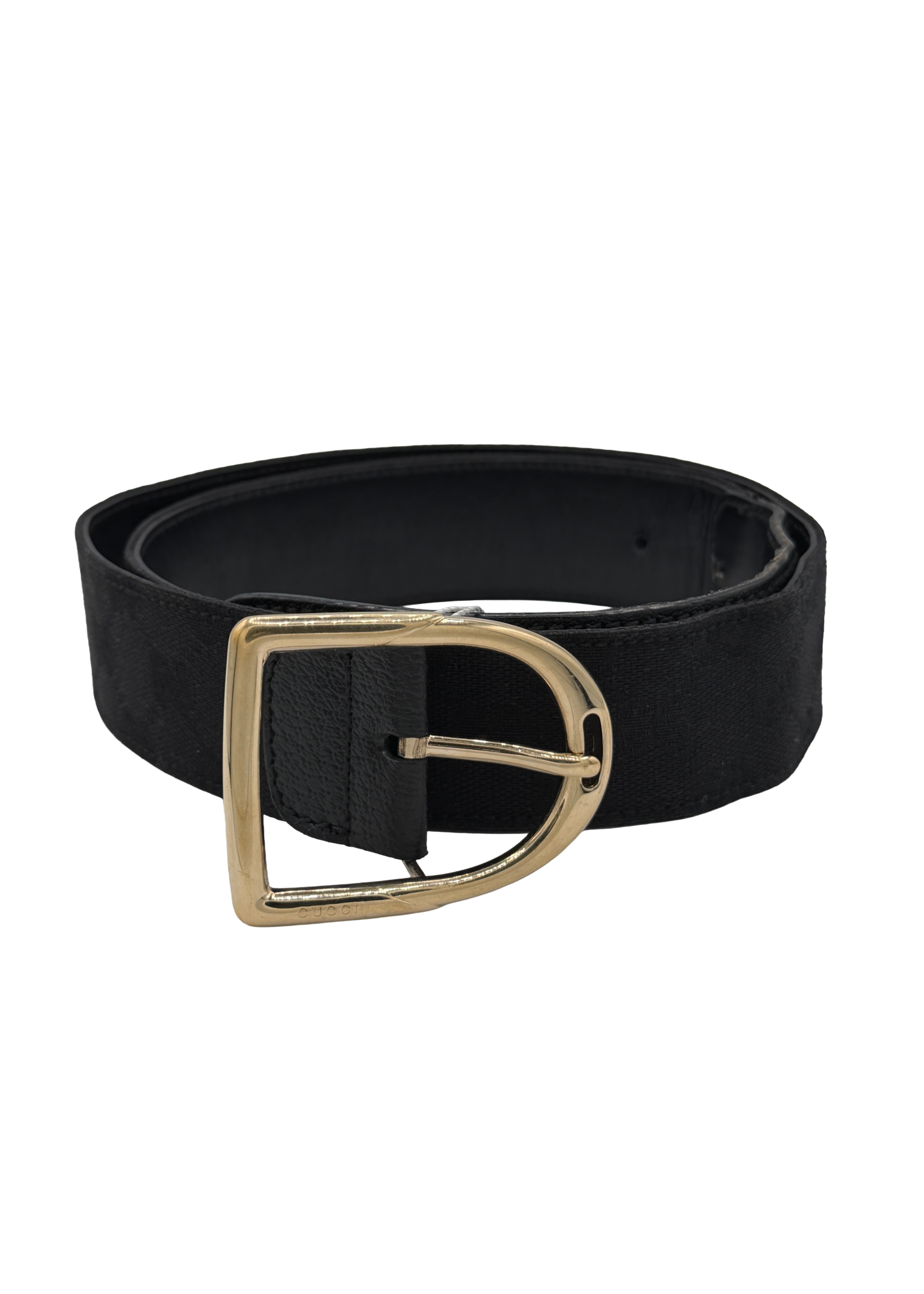 Gucci Black Monogram Canvas and Leather Belt