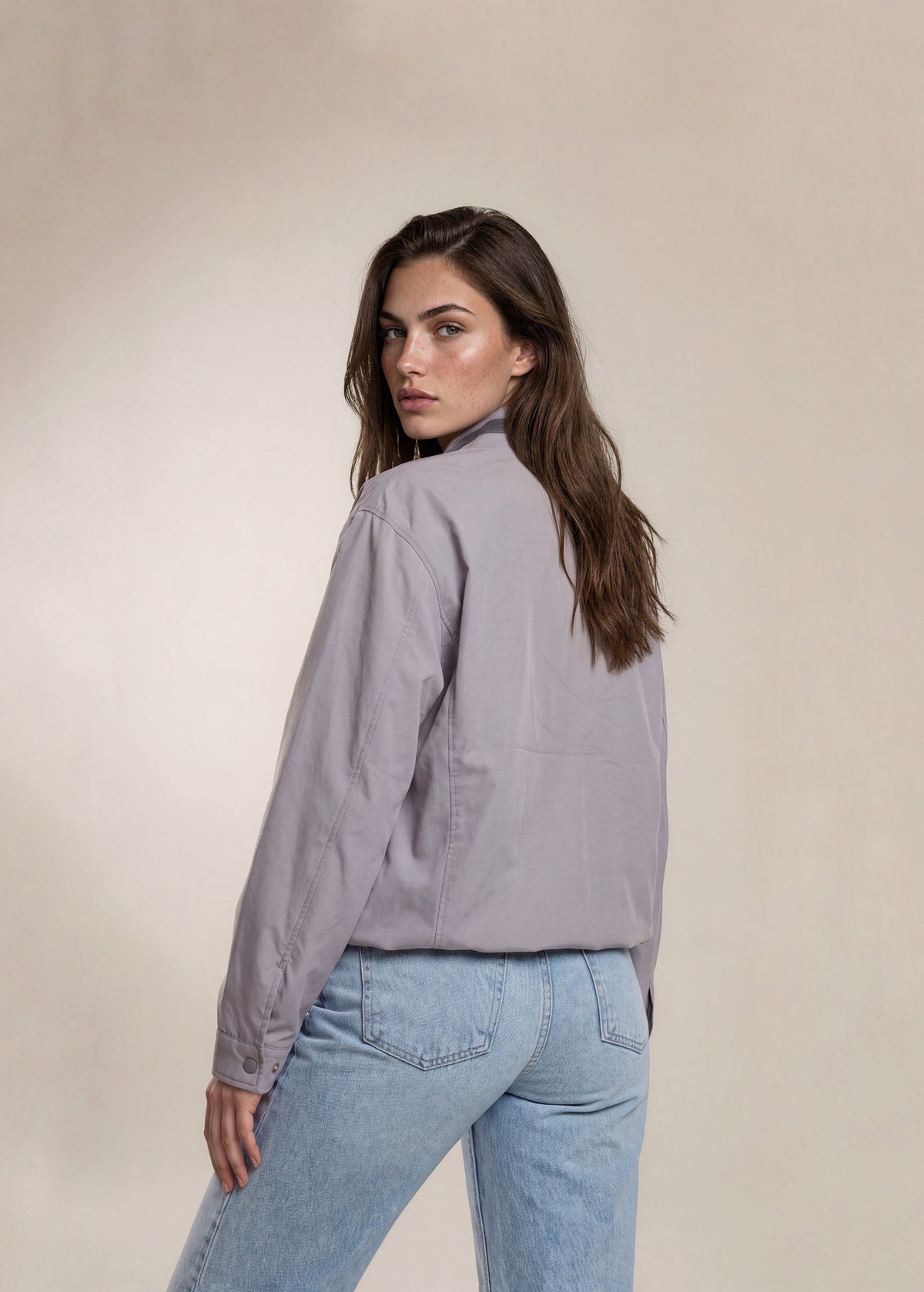 YSL Grey Windbreaker Bomber with Dark Grey Collar