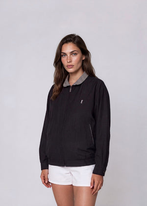 YSL Black Bomber with Striped Collar