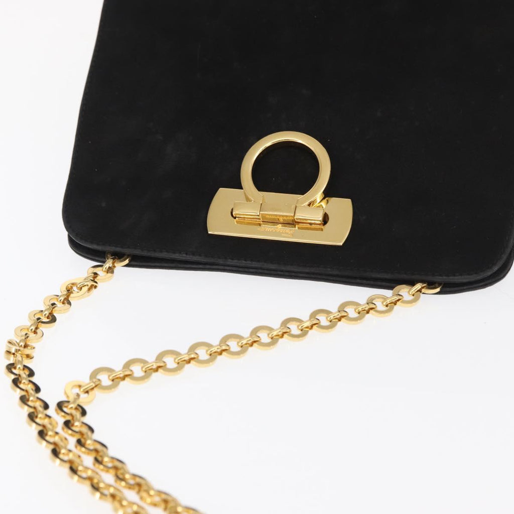 Ferragamo Black Suede Shoulder Bag