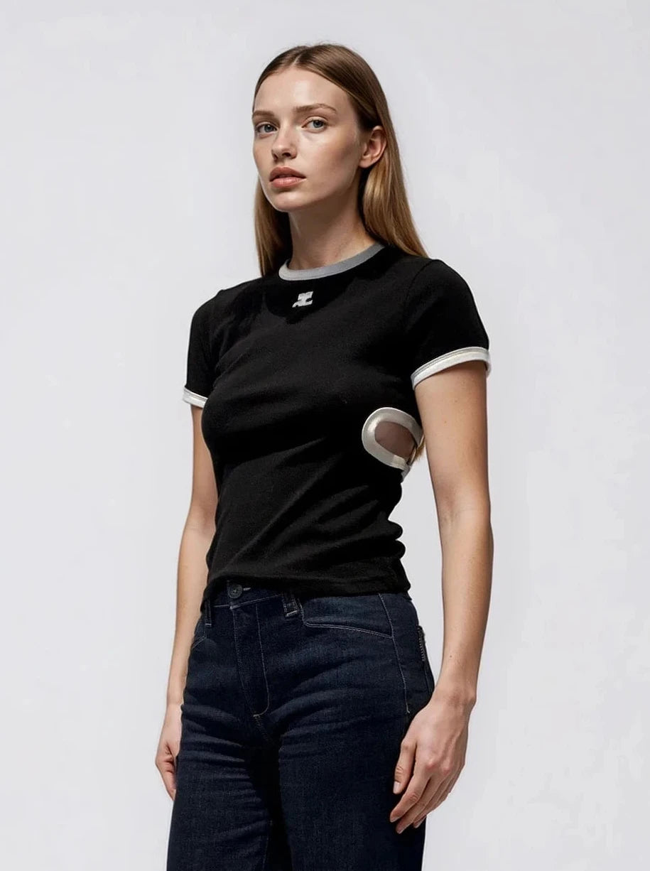 Courreges Cut-Out Contrast Tee