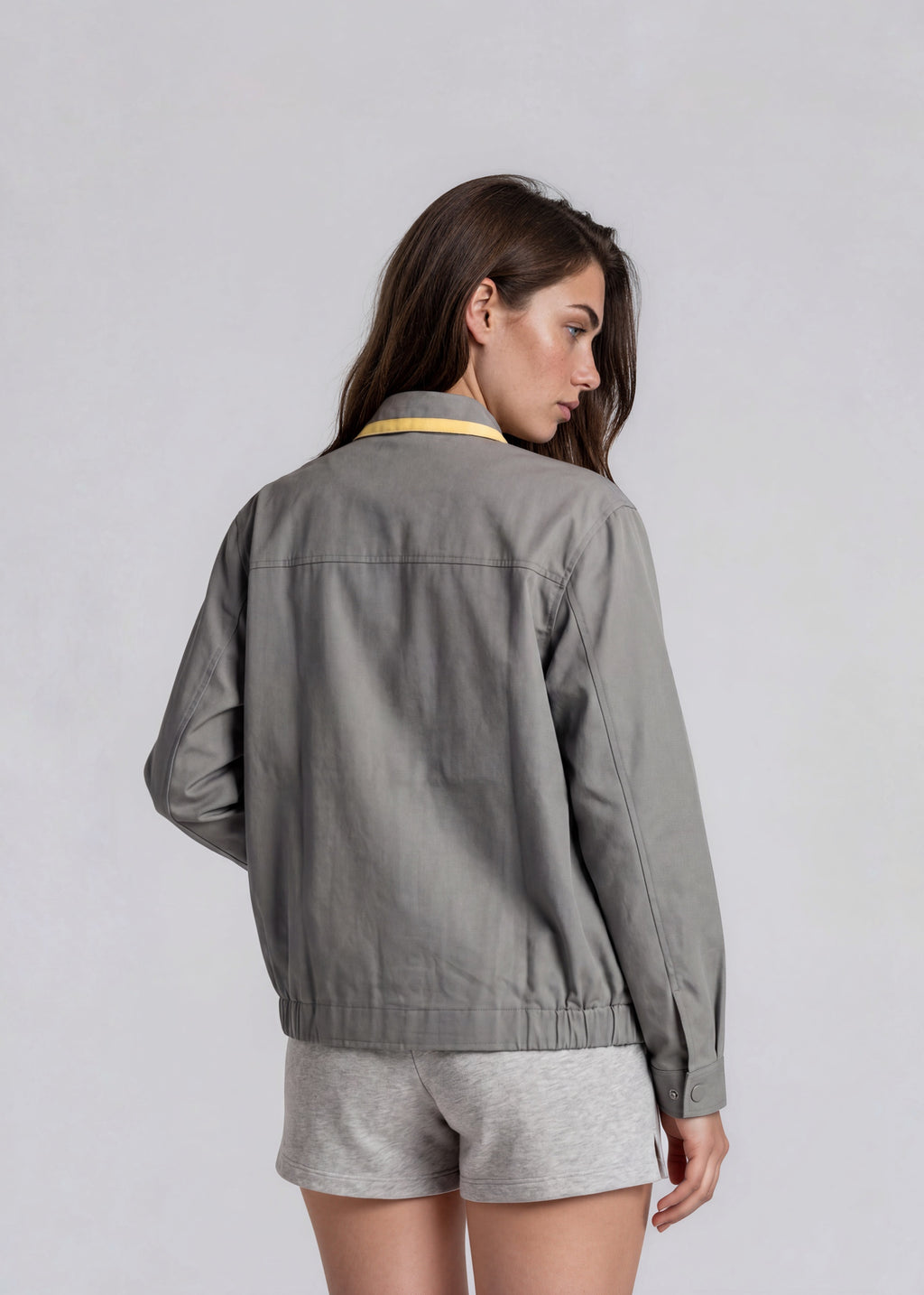 YSL Gray Zip Bomber with Yellow Collar