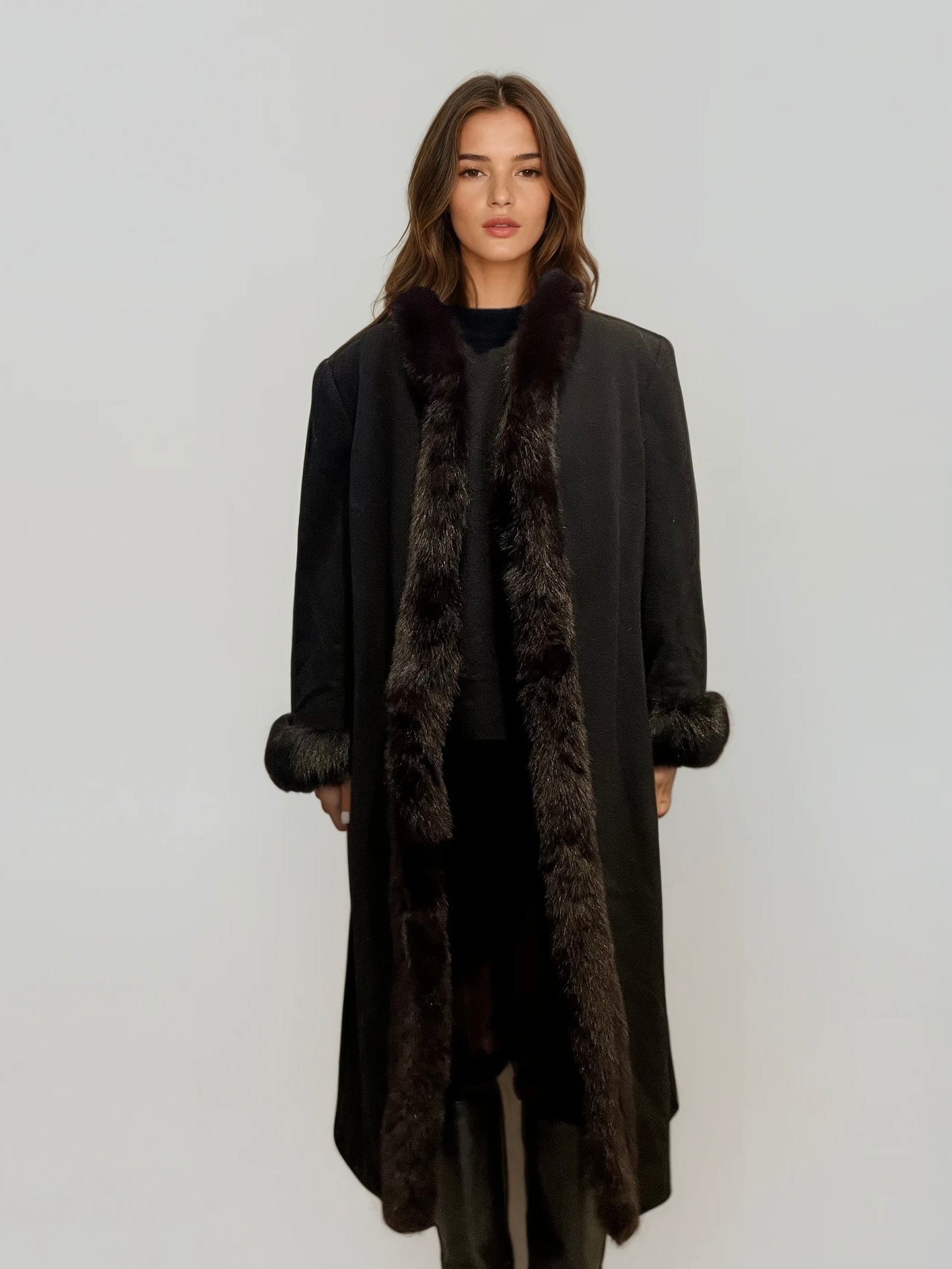 Fur and Wool Black and Brown Coat
