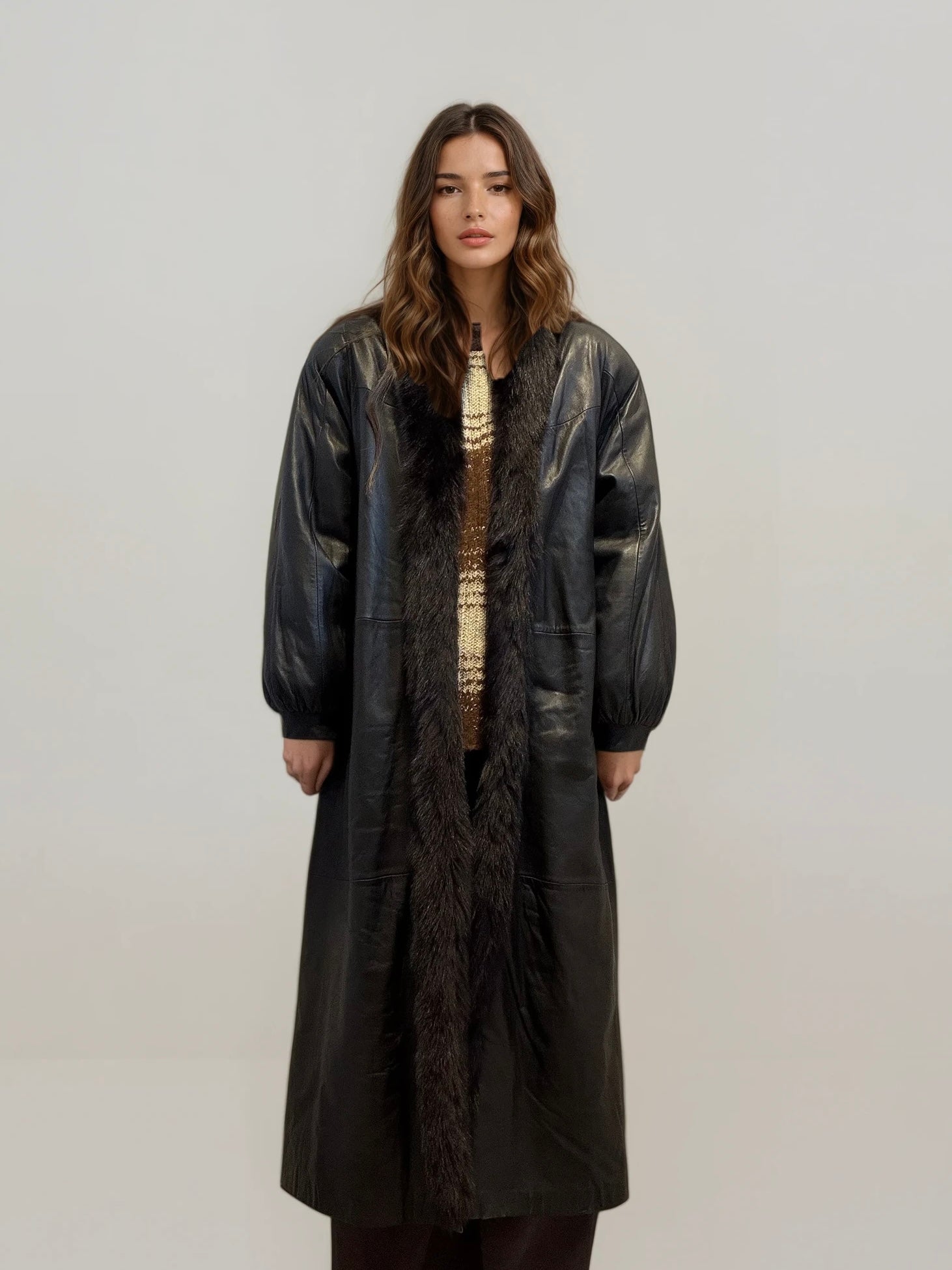 Leather and Fur Black Coat