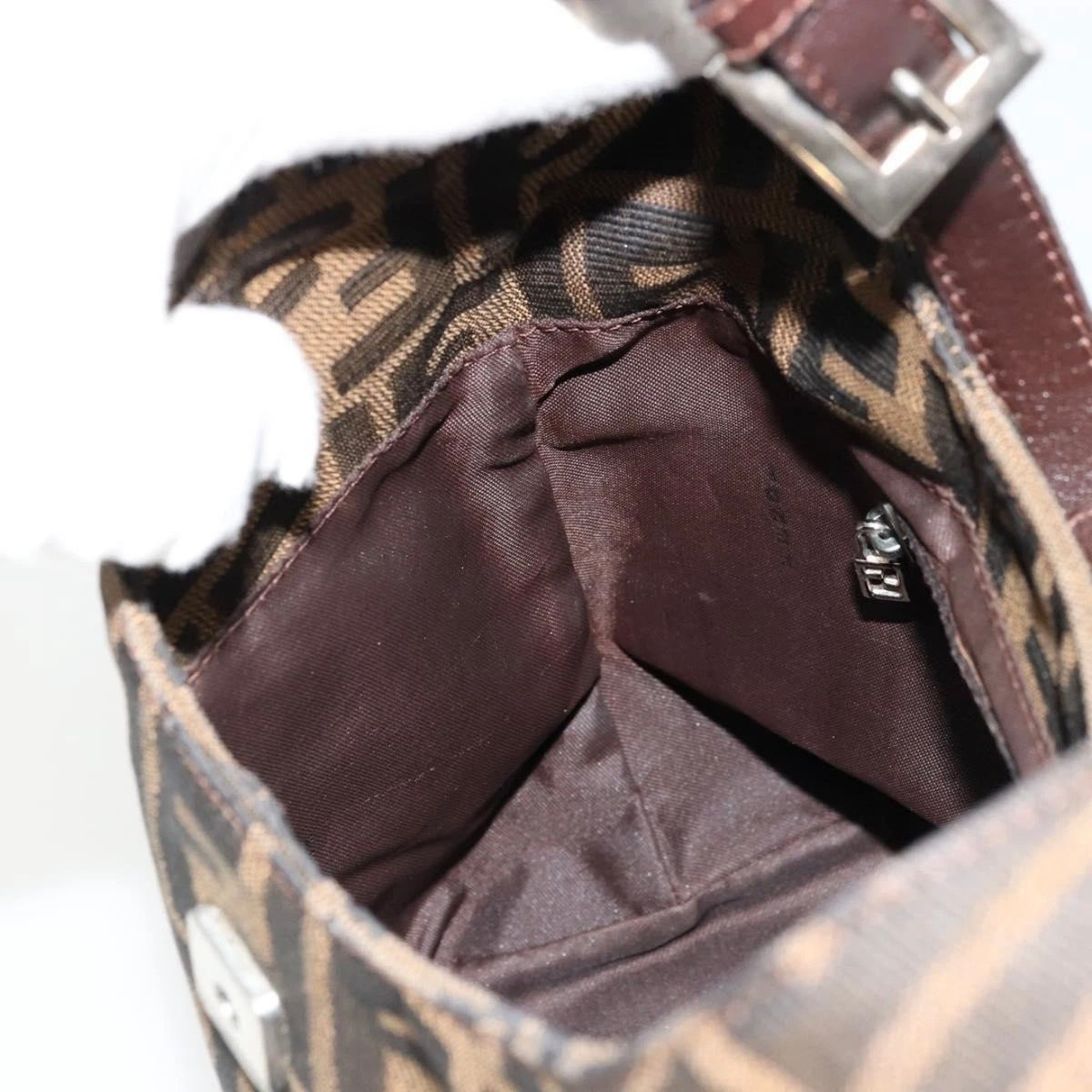 Fendi Brown Zucca Canvas Rounded Baguette