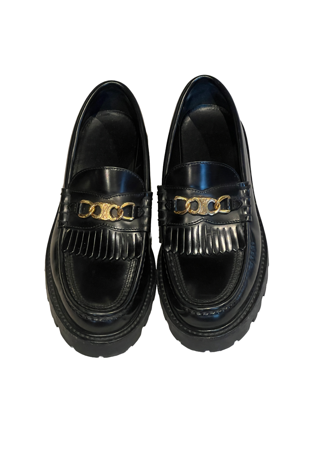 Celine Black and Gold Loafers