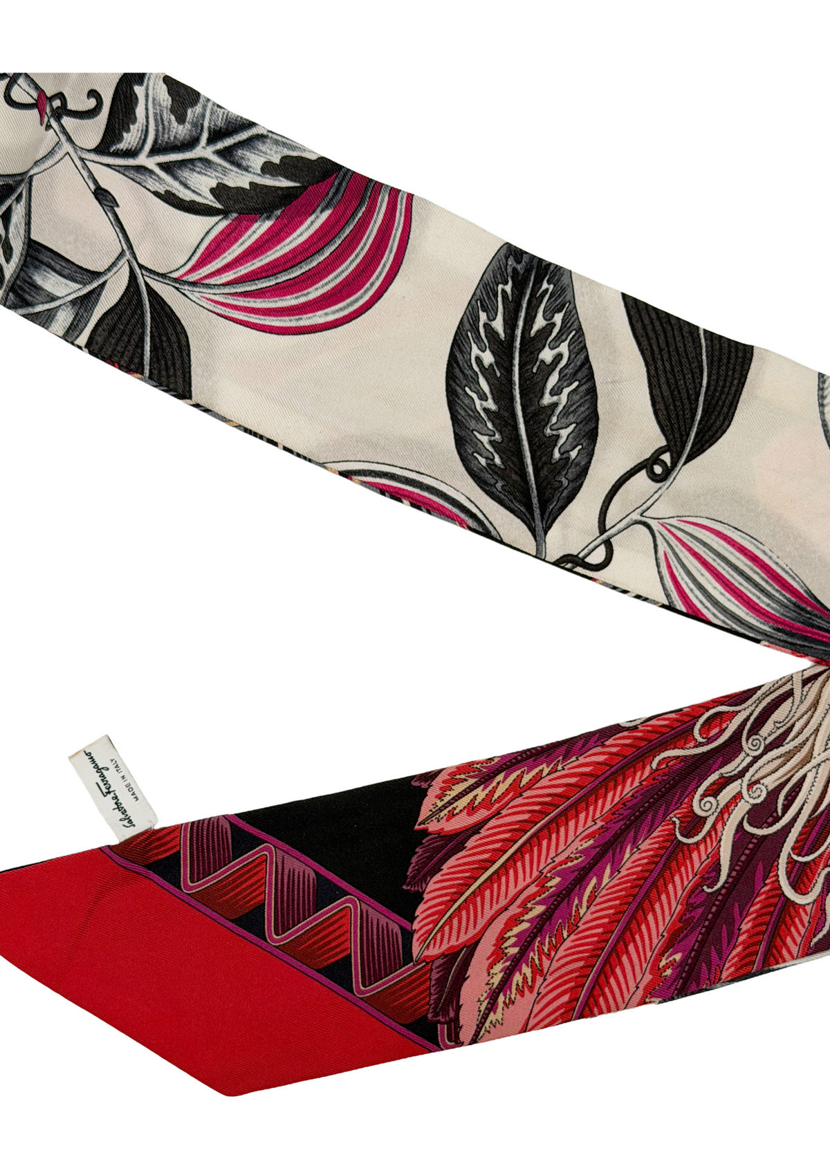 Ferragamo Pink and Black Printed Twilly
