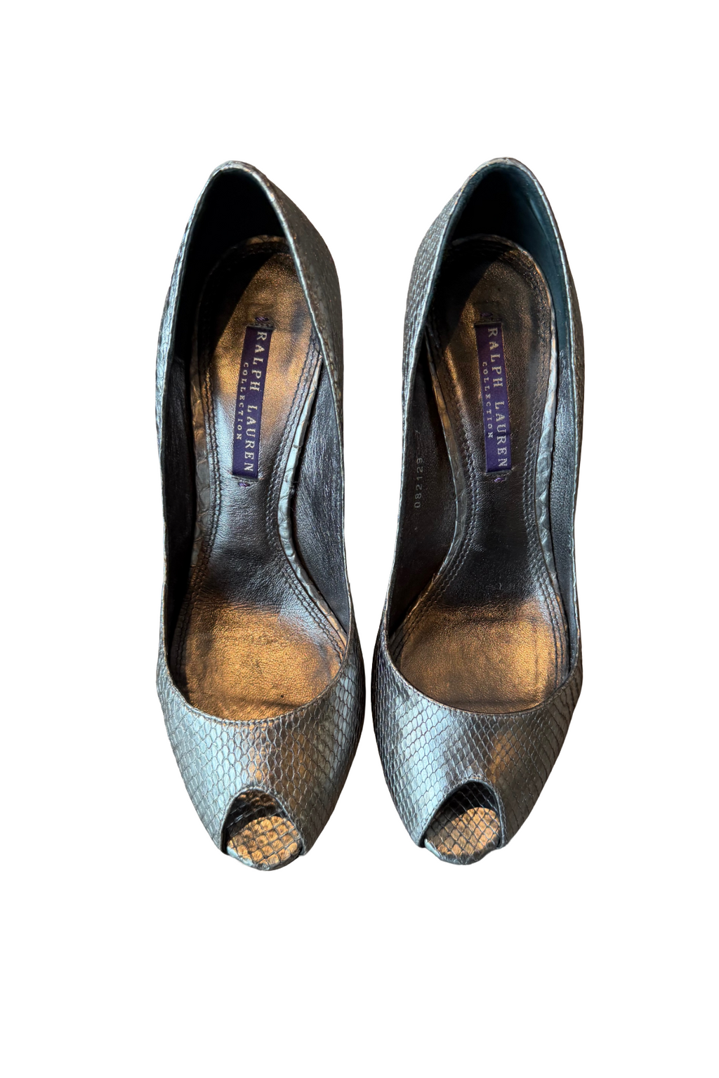 Ralph Lauren Silver Peep Toe Heels