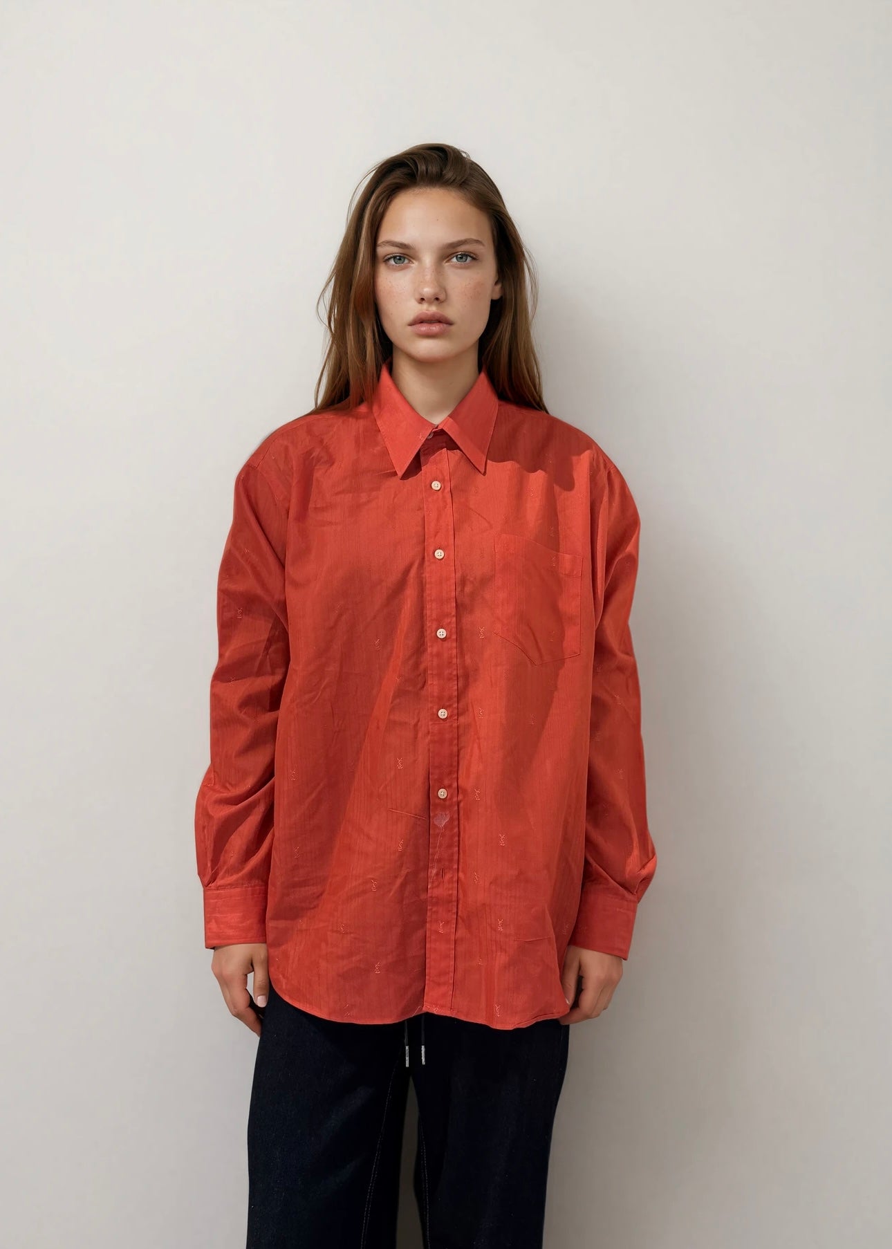 YSL Red Monogram Button Down