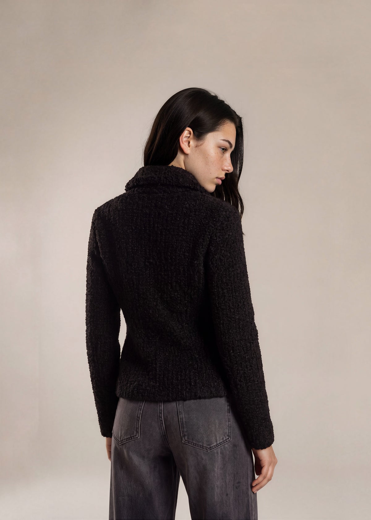 Giorgio Armani Black Sherpa Collared Jacket