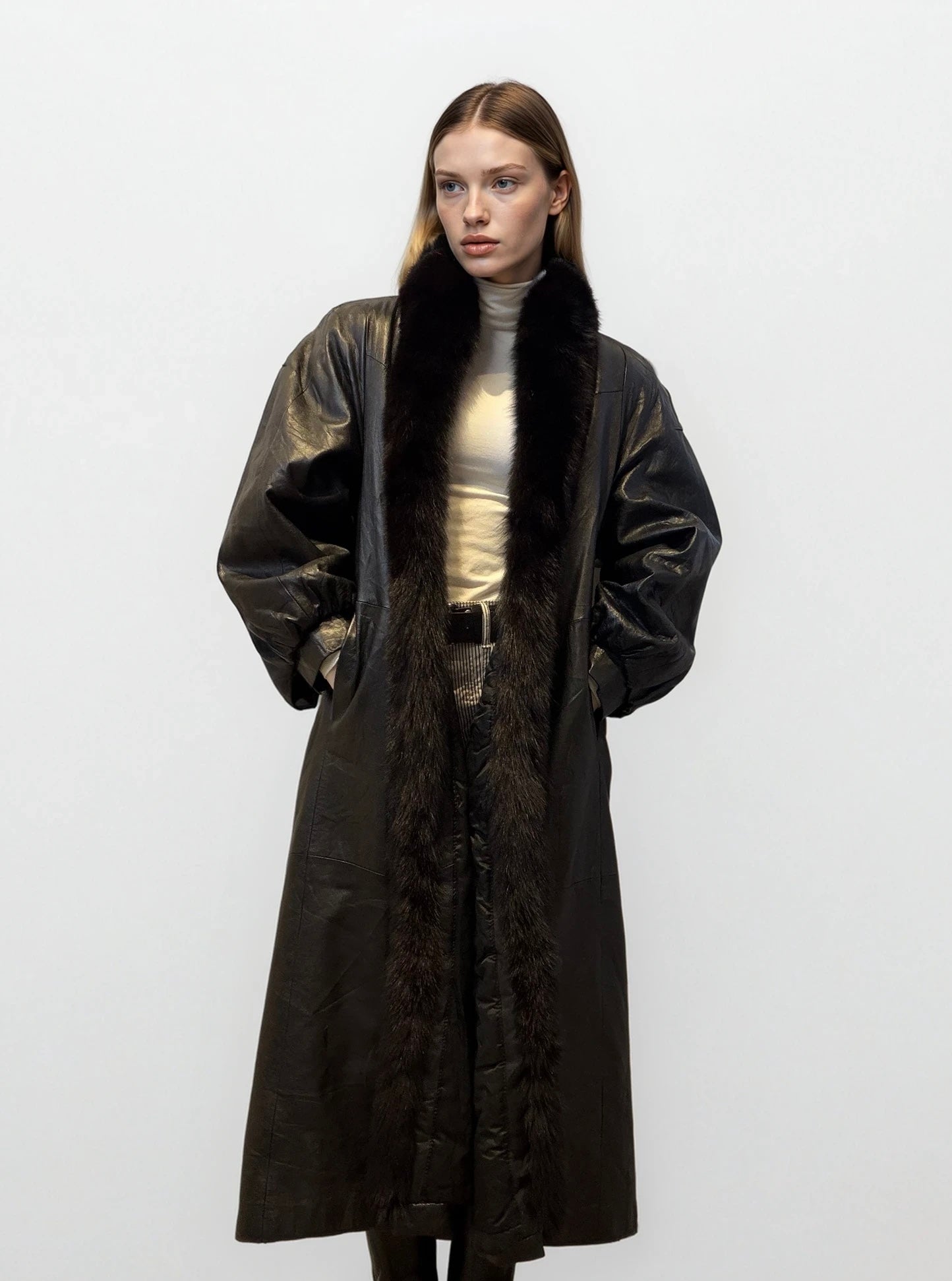 Black Leather and Fur Coat