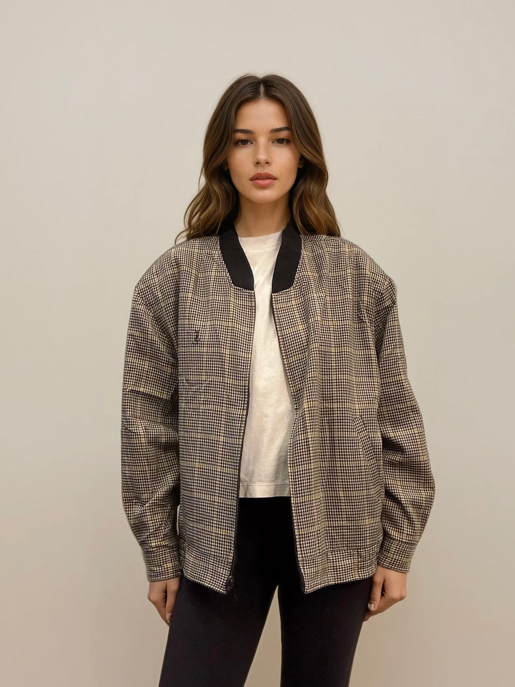 Ysl Black and Plaid Reversible Bomber