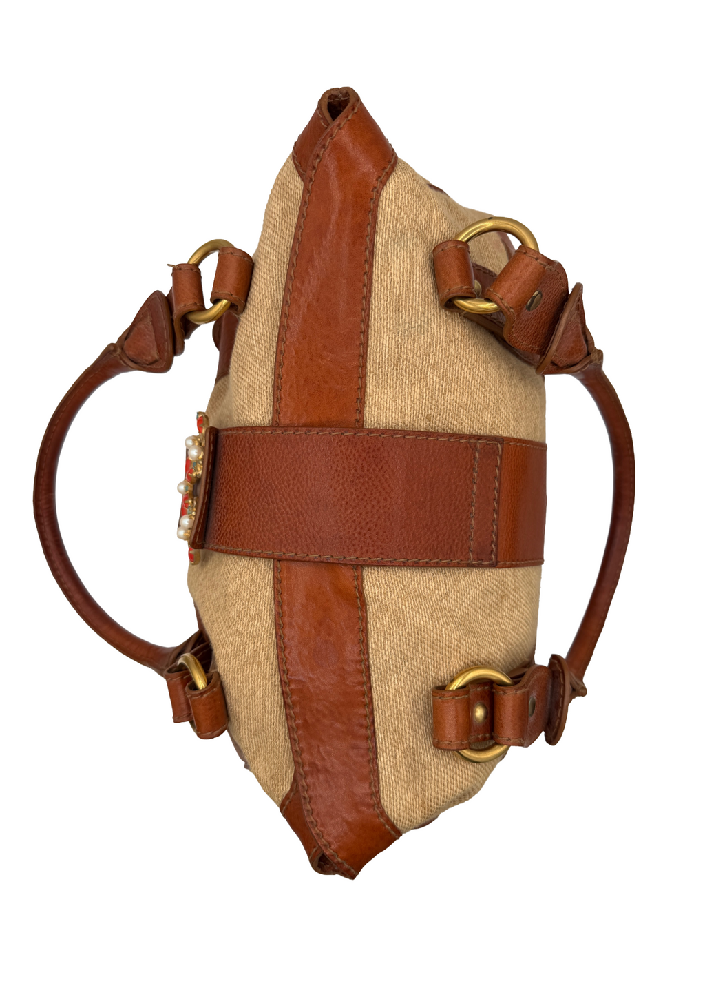 Valentino Tan Leather and Raffia Handbag