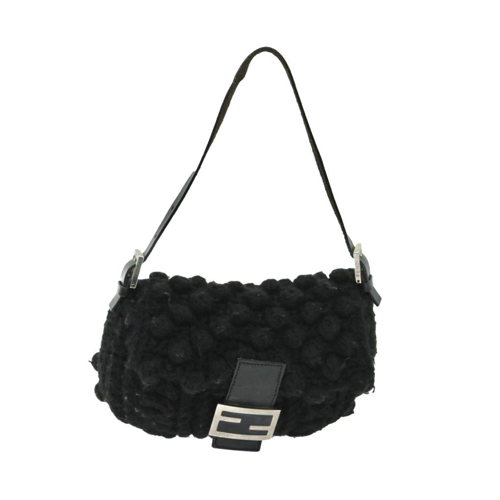 Fendi Black Wool Crochet Baguette