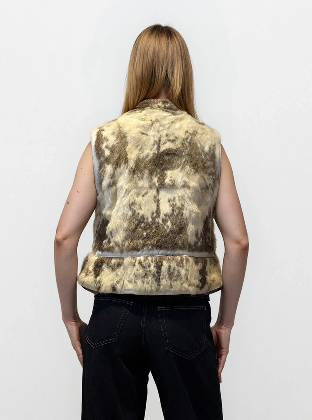 Cream & Brown Fur Moto Vest