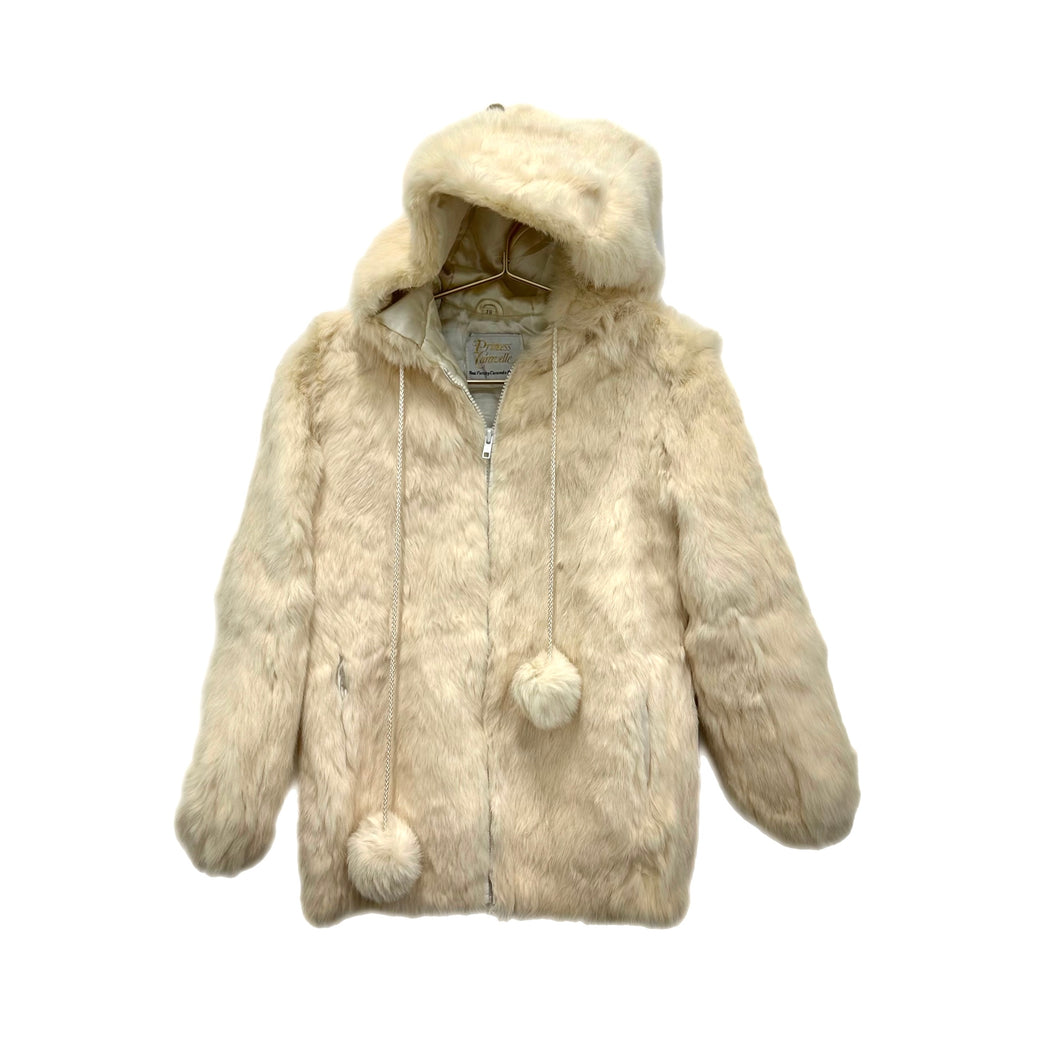 Ivory Pom Pom Fur Hooded Jacket
