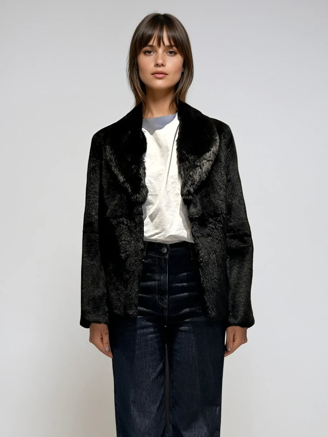 Black Collared Fur Coat